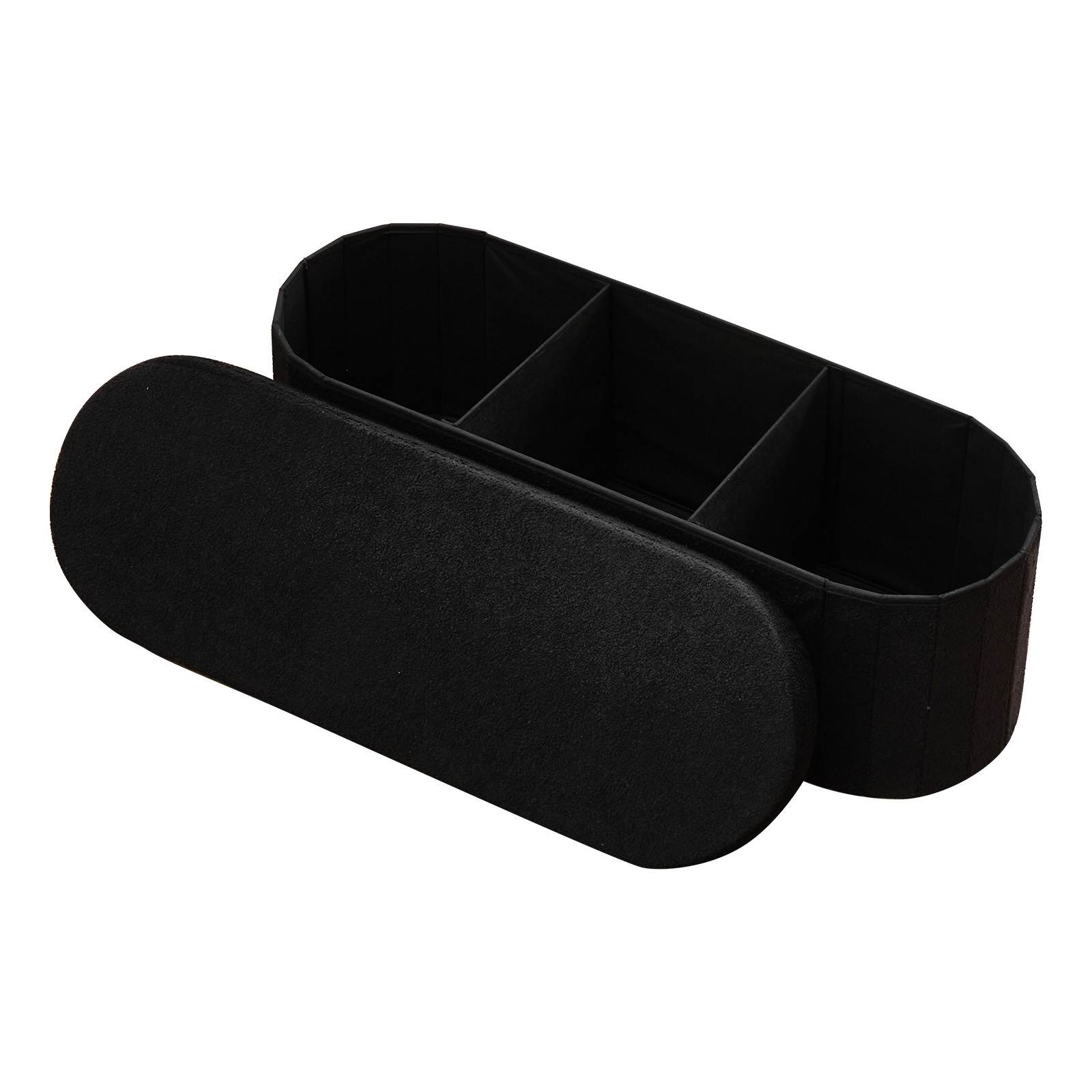 Image of Vevor Oval Storage Ottoman Bench, Foldable Teddy Fleece End Of Bed Bench, Folding Upholstered Bed Ottoman Chest With Large Storage Space, Supports 660 Lbs, For Living Room, Bedroom, Entryway, Black