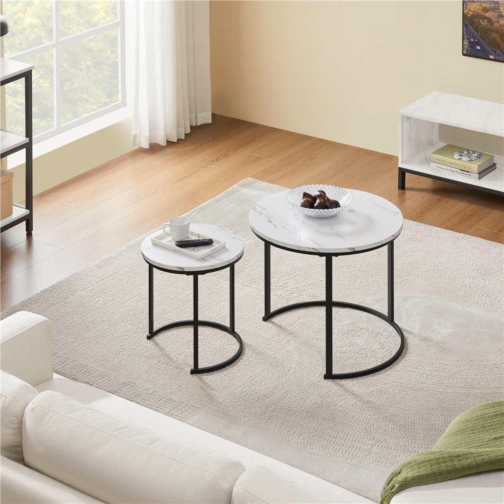 TEMU Costoffs 2er Set Beistelltisch Couchtisch Metallgestell Kaffeetisch Runder Satztisch Modernes Design Sofatisch Kleiner Tisch für Wohnzimmer Büro