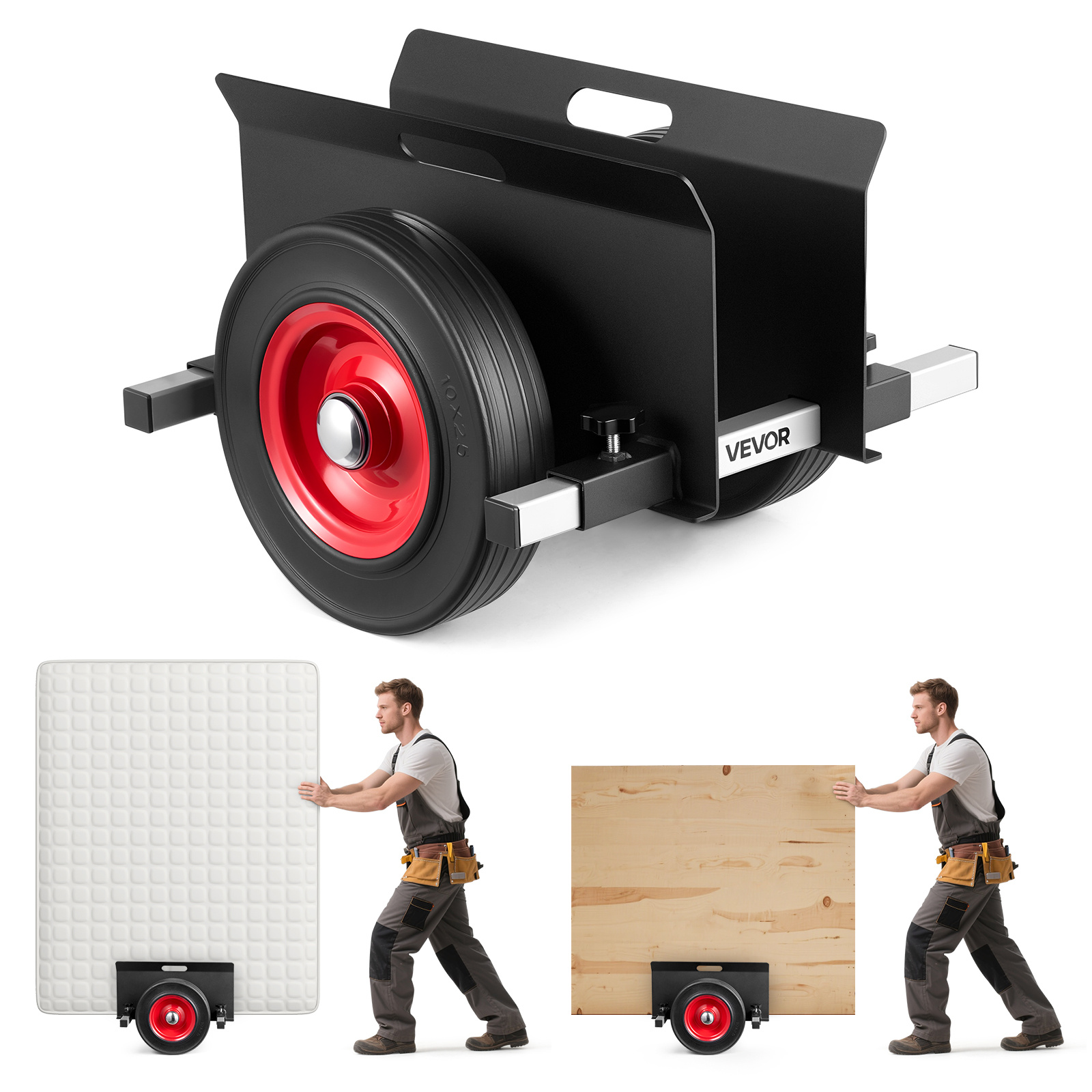 Vevor Panel Dolly, 1000 Lbs Load Capacity, Drywall Mover With 10 Inch Wheels Fits Different Terrain, Adjustable Clamp Panel Cart For Steel Panels, Mattress, Doors And Drywall Sheet, Black
