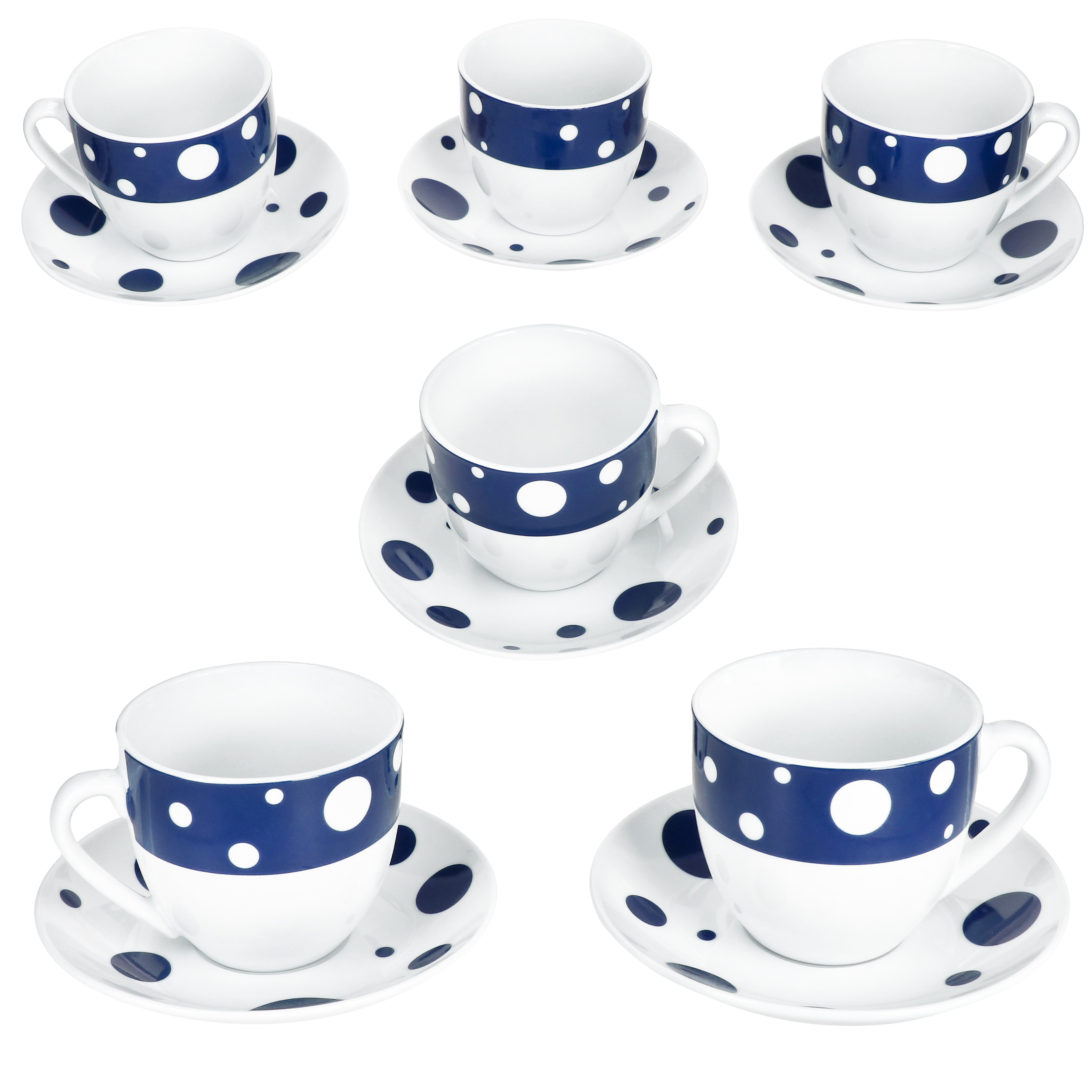Blue Dotted Coffee Cups With Saucers For 6 People Porcelain Tea Dotted