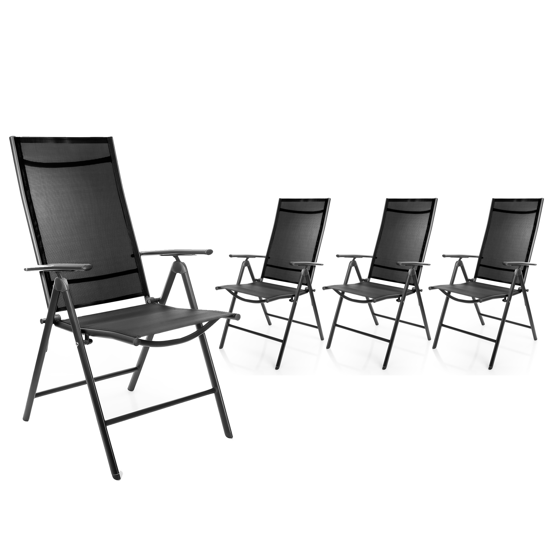 Image of 4pcs Of Garden Chairs, 120 Kg Loadable - High-quality Balcony Chairs - Folding Garden Chair With 7-way Adjustable Backrest - Camping Chair For Balcony, Garden & Terrace - Dark Grey/black