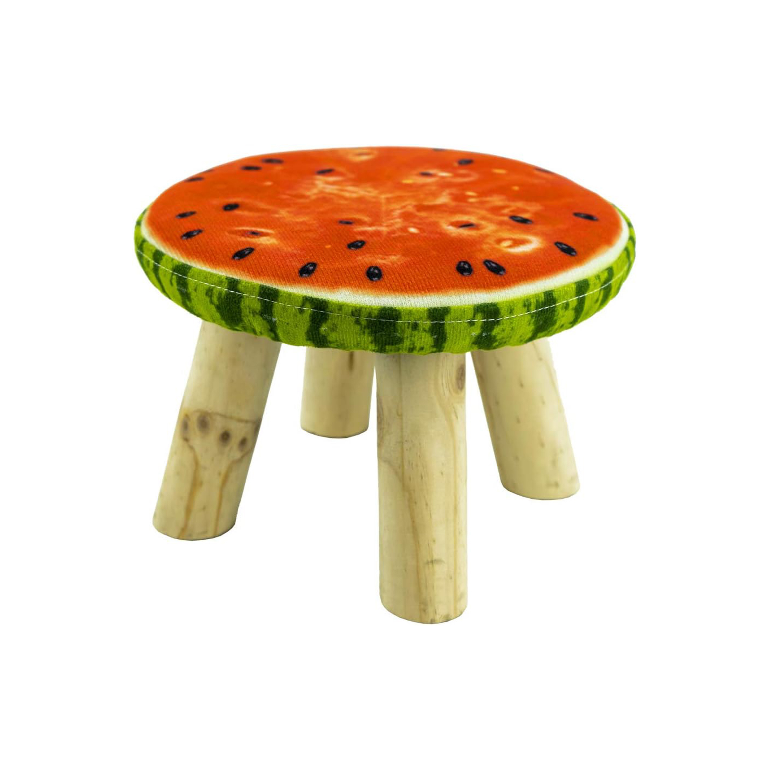 Image of 20cm Children's Stool , Cute Mini Wooden Stool For Playroom, Soft Fabric Cover Melon Kiwi Orange, Baby & Toddler Seating Furniture