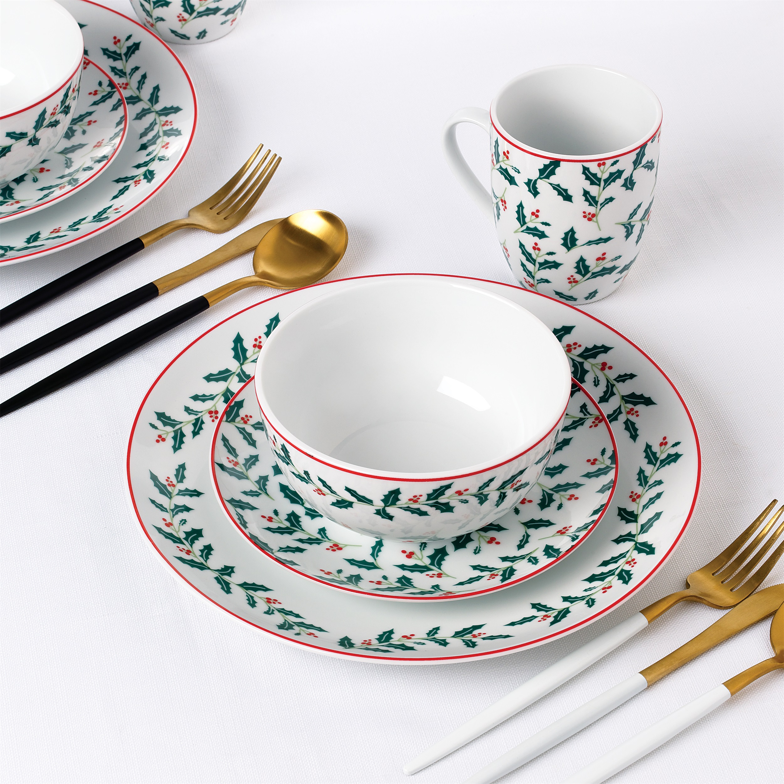 Waterside By Retsch Arzberg "holly-day" 48pcs Set - Modern Tableware Set For 12 Festive Design