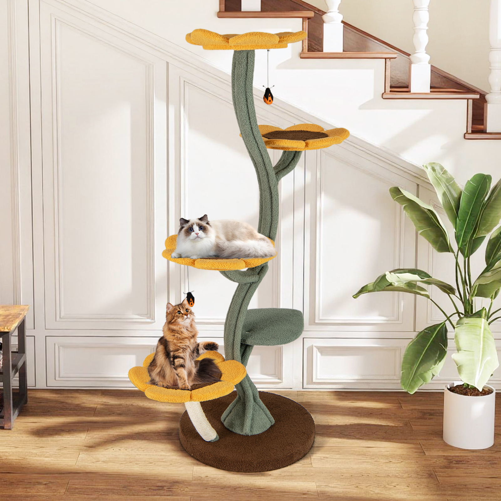 Cat Tower, Sunflower Style Cat Tree With 4 Flower-shaped Platforms, Scratching Posts