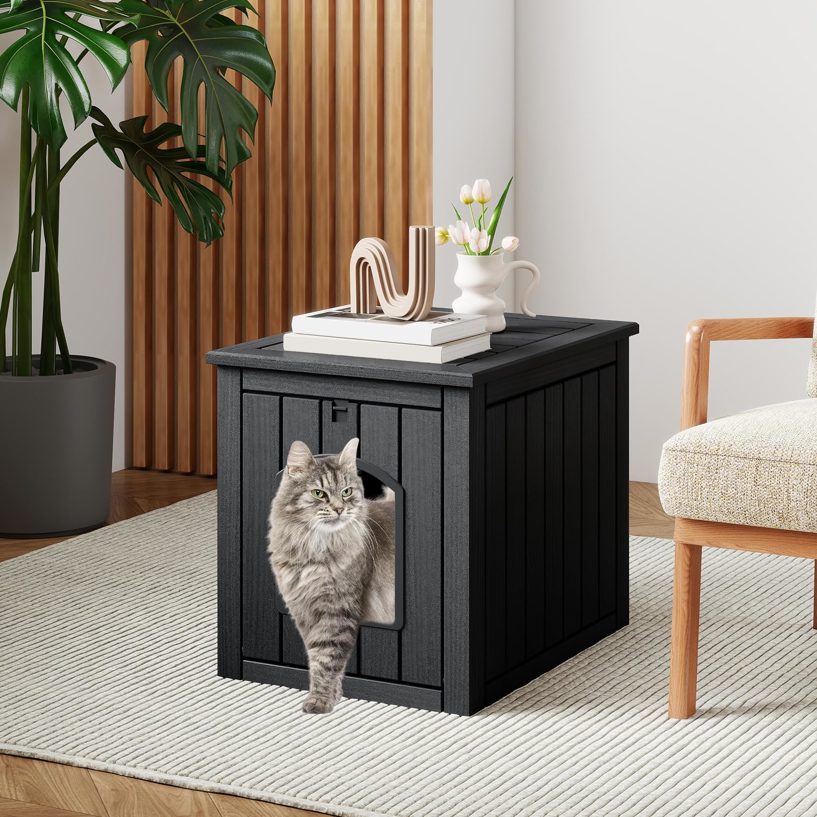 Image of Winter Resistant Outdoor Cat House, Cat With Detachable Door And Entrance, Plastic Weatherproof Animal
