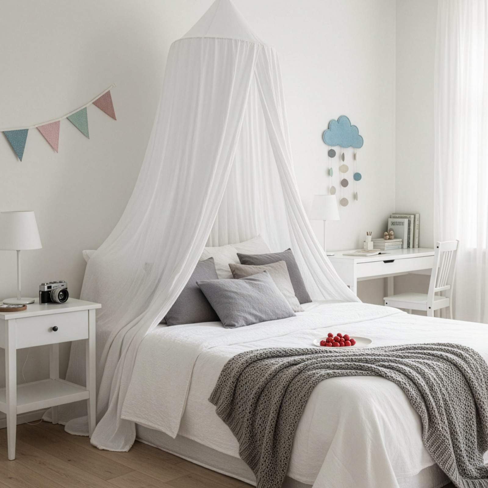 TEMU Four-poster Bed With Net, Hanging Tent And Reading Corner In Soft Pastel Shades, Including Stand – Perfect For Room Decoration