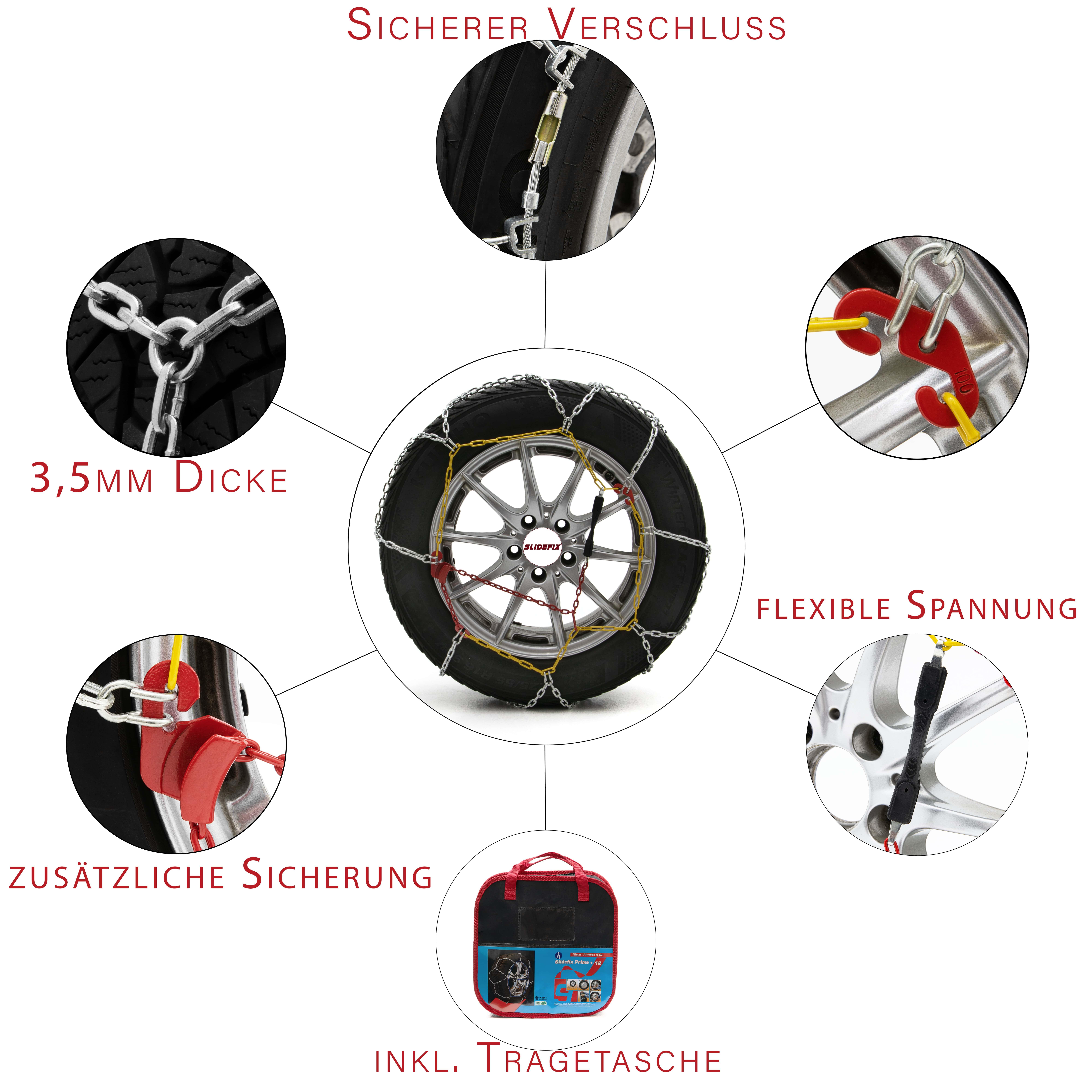 Image of 1 Pair Of Snow Chains For Vehicles. -slip Traction Aid For Ice, Slush, Snow With -installation From Steel. Tested With Tüv, Gs, Ö For Tires 12-17 Inches & Mm. (kn80)