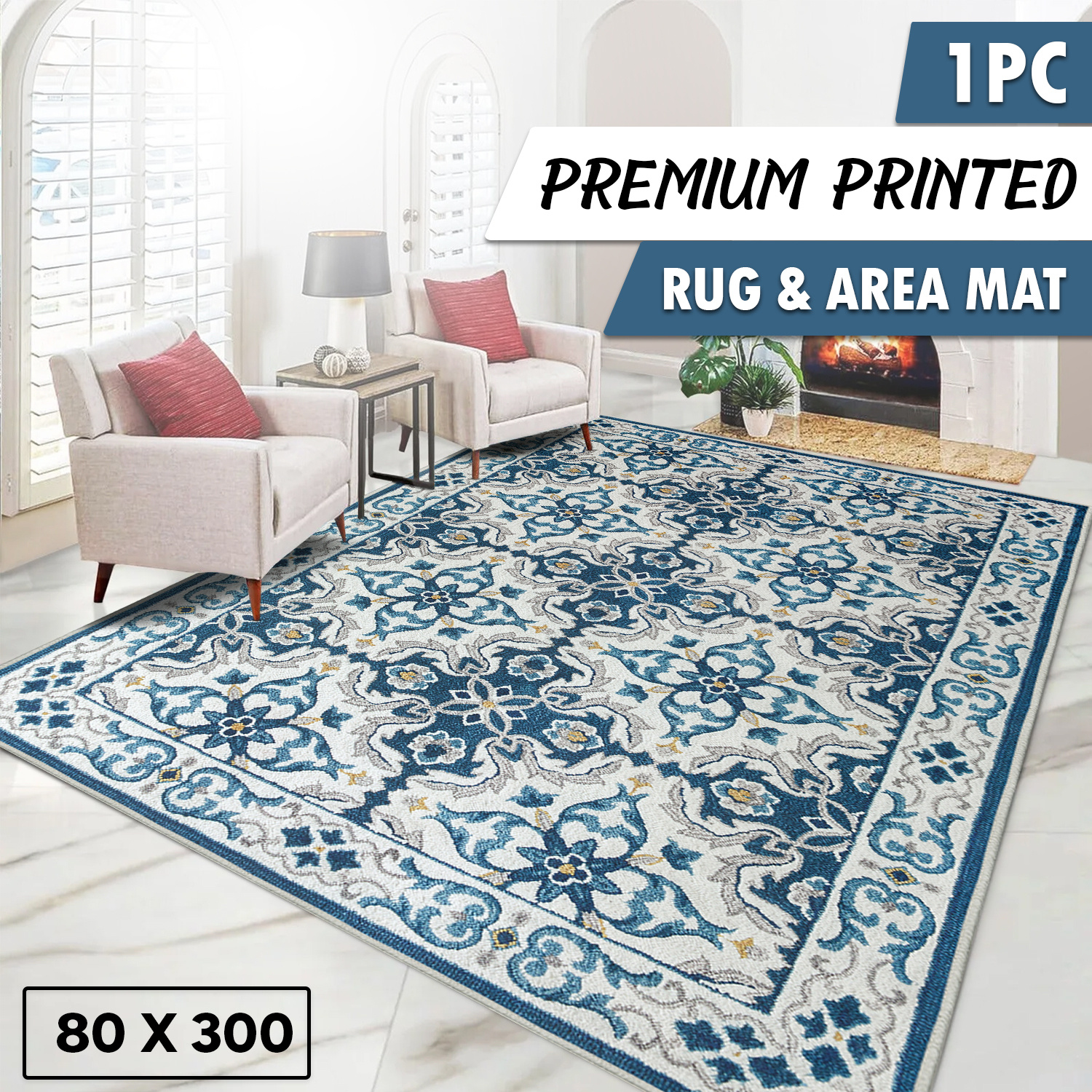 TEMU 1pc Soft Printed Rug – Washable Non-slip Carpet Runner, Polyester Rectangular Area Mat For Living Room, Bedroom, Entryway & Modern Home Decor,