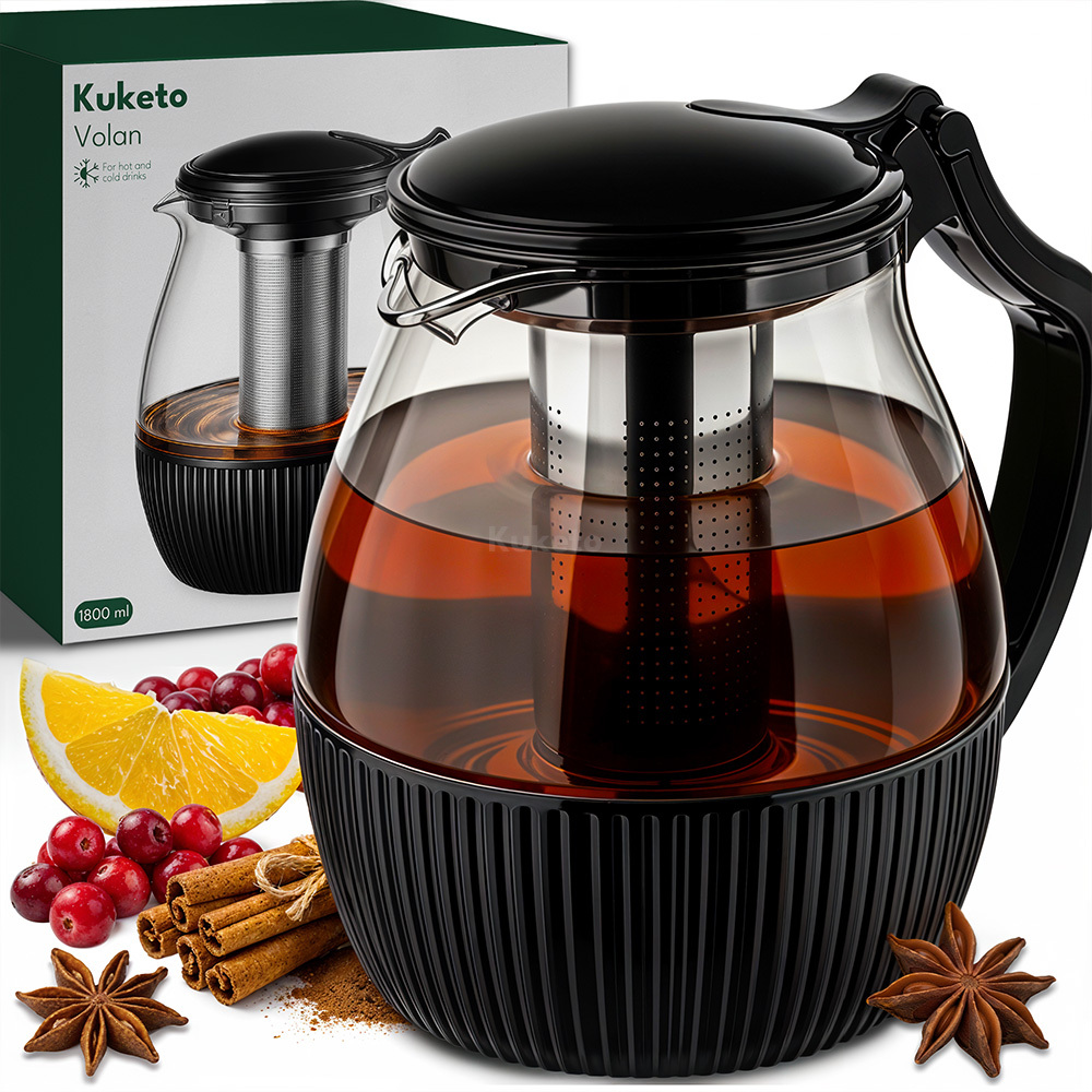 TEMU Théière - Théière en verre de 1,8 L avec infuseur en acier inoxydable pour thé, café et , résistante à la chaleur, théière ergonomique avec