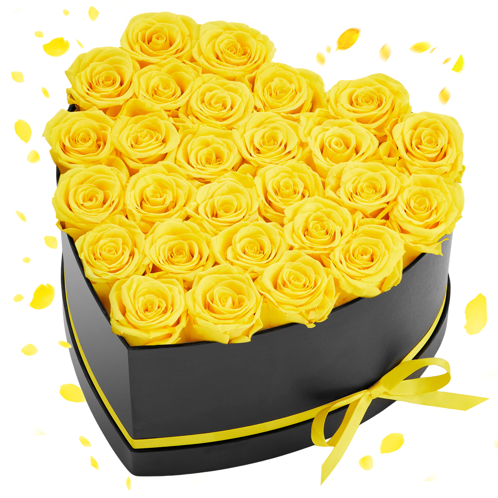 Image of Vevor , 27 Preserved Roses In A Heart Shape Box, Eternal Flowers Bouquet Birthday Present For Women Her Wife Mothers, Anniversary, Valentine's Day, Christmas, Yellow