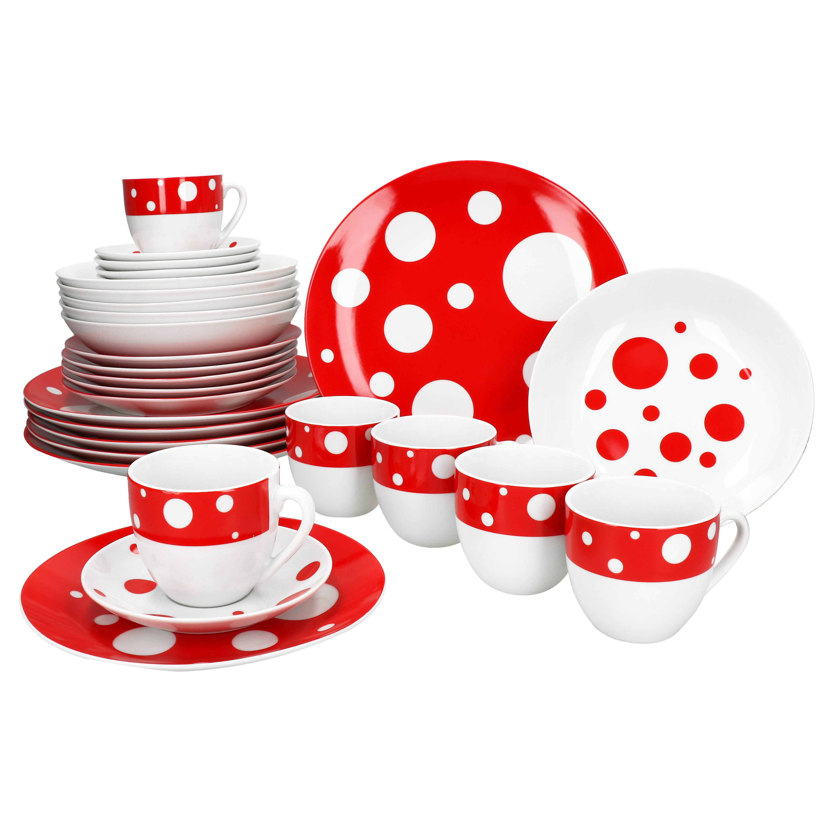 30-piece Dinnerware Set, Polka Dot Tableware, Cups And Plates