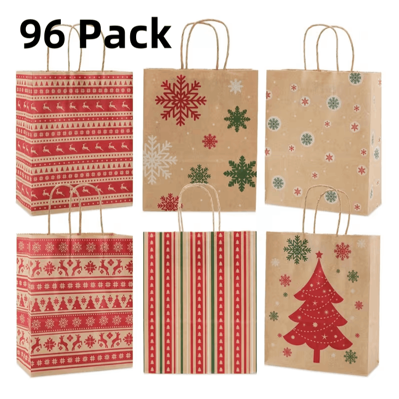 Image of Christmas Gift Bags 48/96pcs 7x8.6x3.3'' Paper Bags With Handles Bulk, Bags For Gifts Holiday Gift Bags Goodie Bags, Party Favors, Candy, Treat Bags