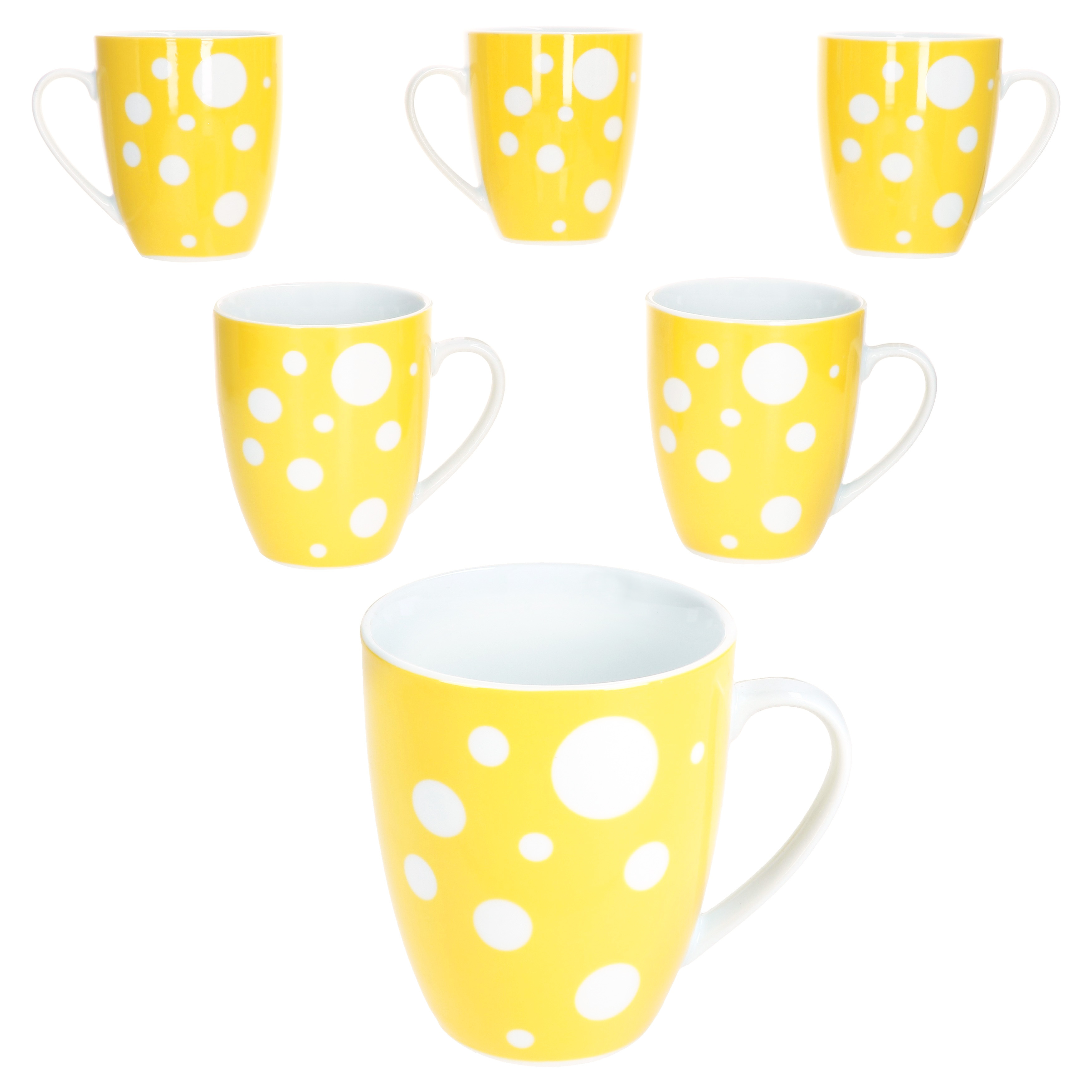 Red Yellow Dots 6-piece Set Coffee Mugs 300ml Porcelain Cups For 6 , Tea Polka Dot