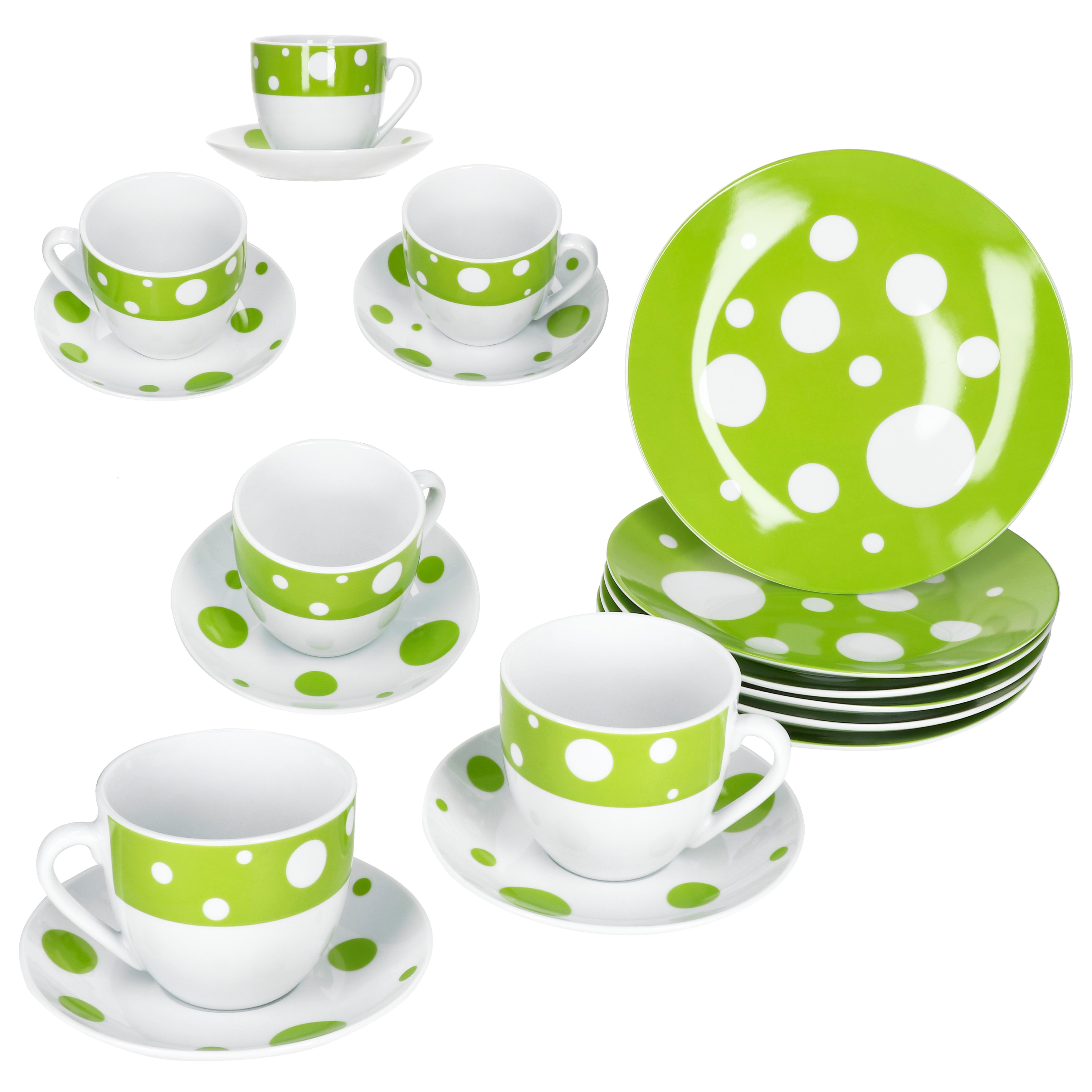 Image of 18pcs Pula Porcelain For 6 People, Cups, Saucers, Plates, Dotted
