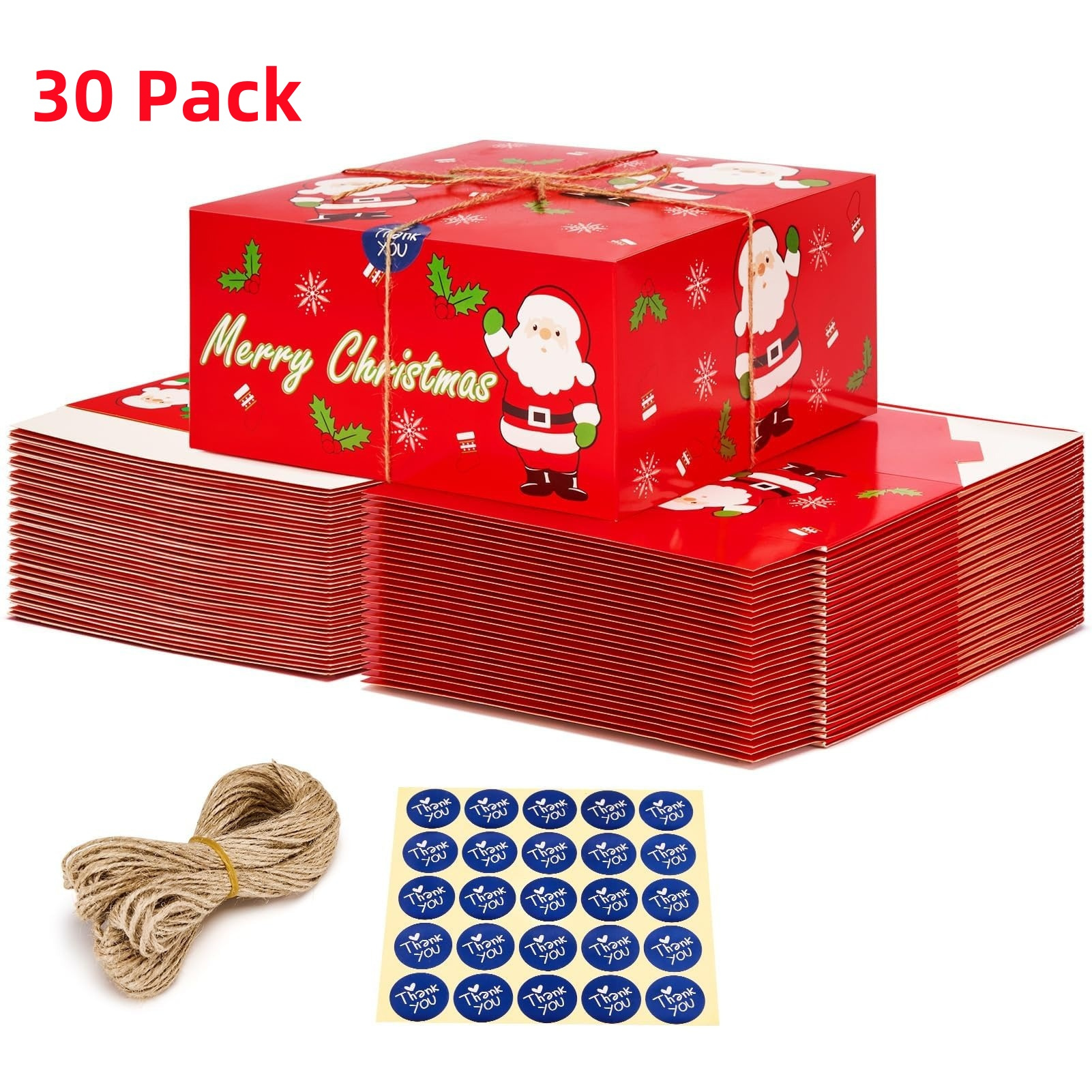 Image of Christmas Gift Boxes With Thank You Stickers And Twine, 8x8x4'' Small Christmas Boxes For Gifts, Mugs, Scarves, Socks, Gloves (red)