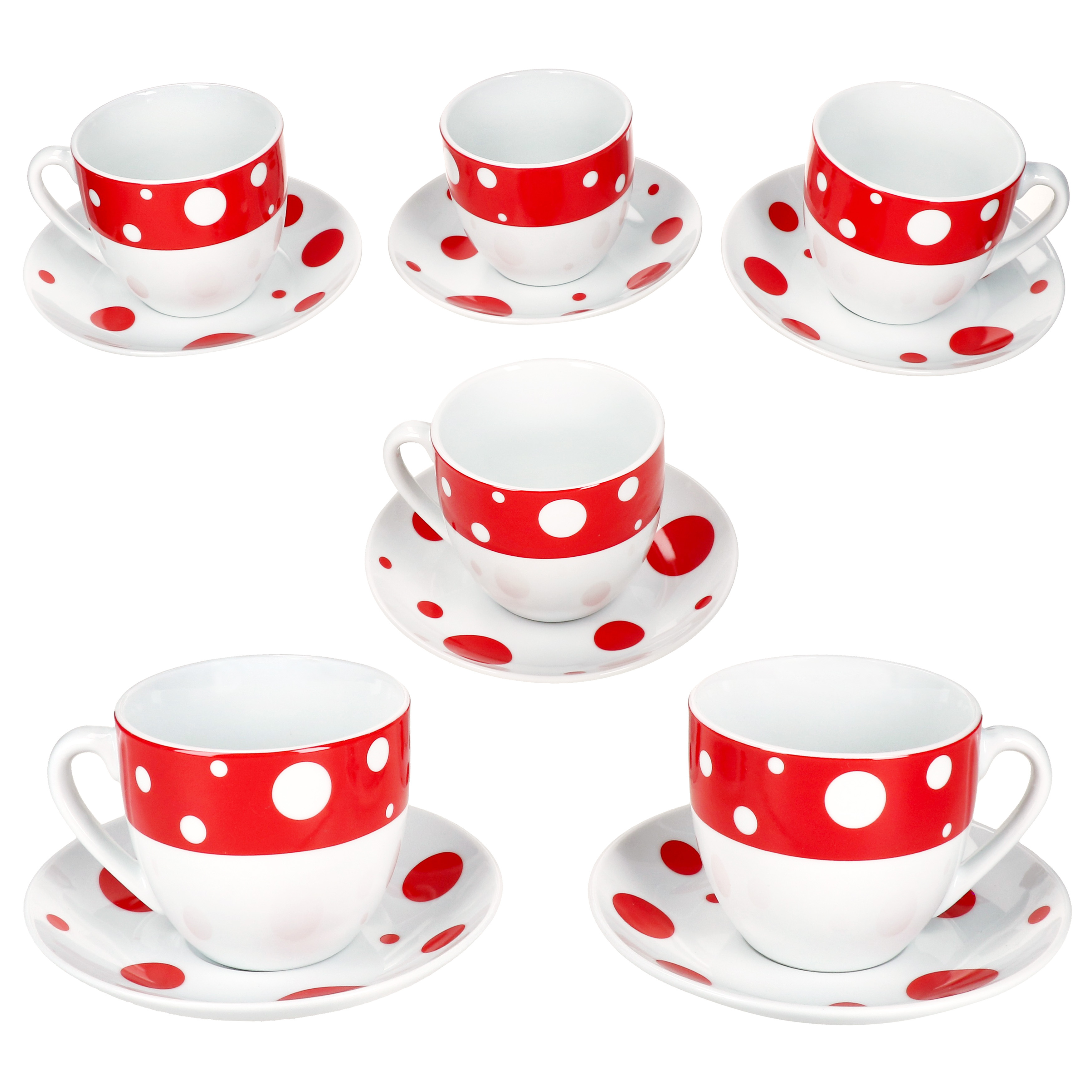 Bowl With Dot Points Coffee Cups With Saucers For 6 People Porcelain Tea Dotted