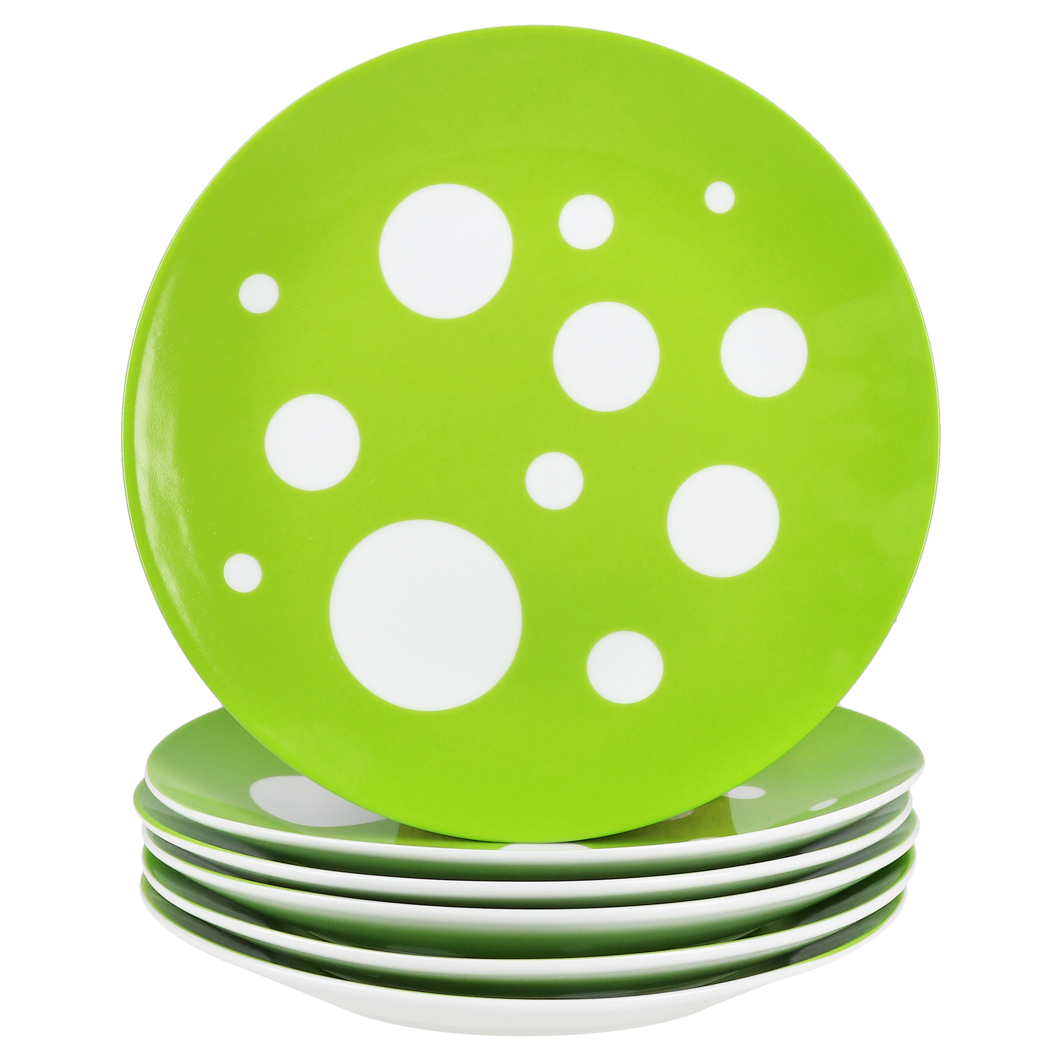 Image of 6-piece Set Pula Green Polka Dot Porcelain Cake Plates For 6 People, Dessert Breakfast Plates