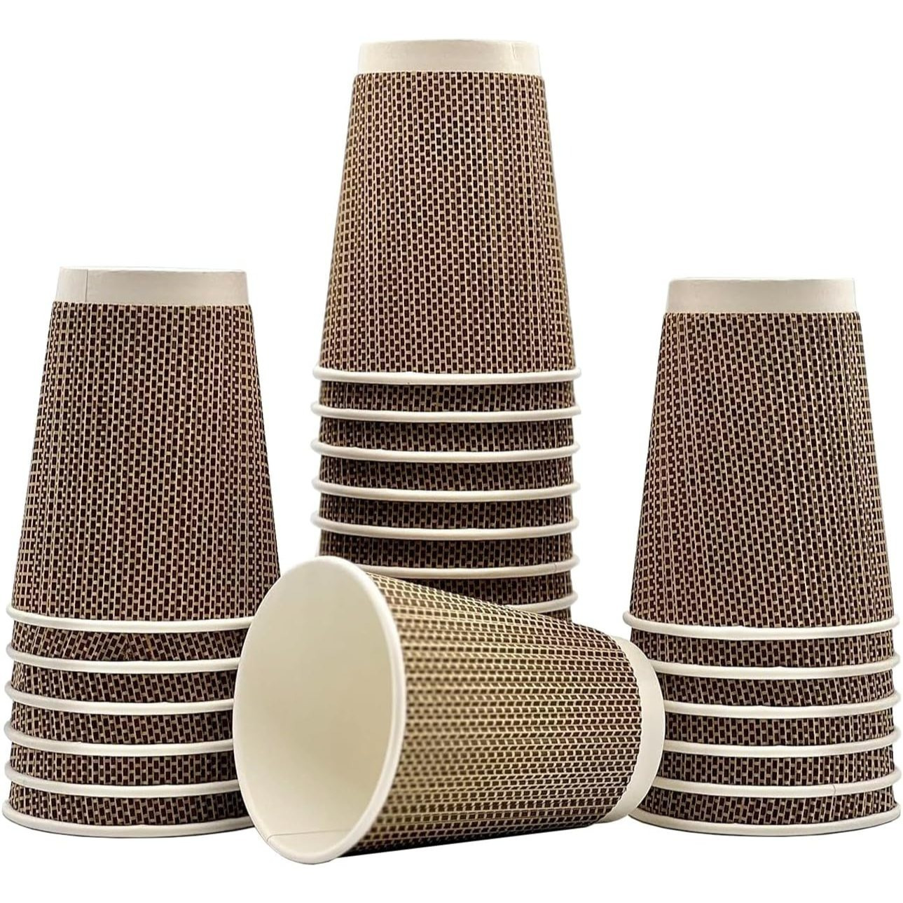 TEMU 100pcs 12oz Ripple Hot Paper Cups, Triple-wall Insulated Disposable Coffee Cups – Brown & White, Leak-proof, Recyclable