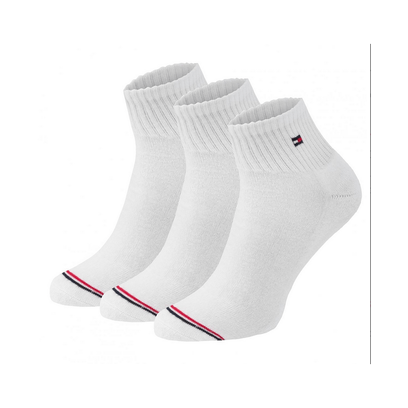 Tommy Hilfiger White Cotton Ankle Socks With Logo, Original, 3 Pairs, Unisex