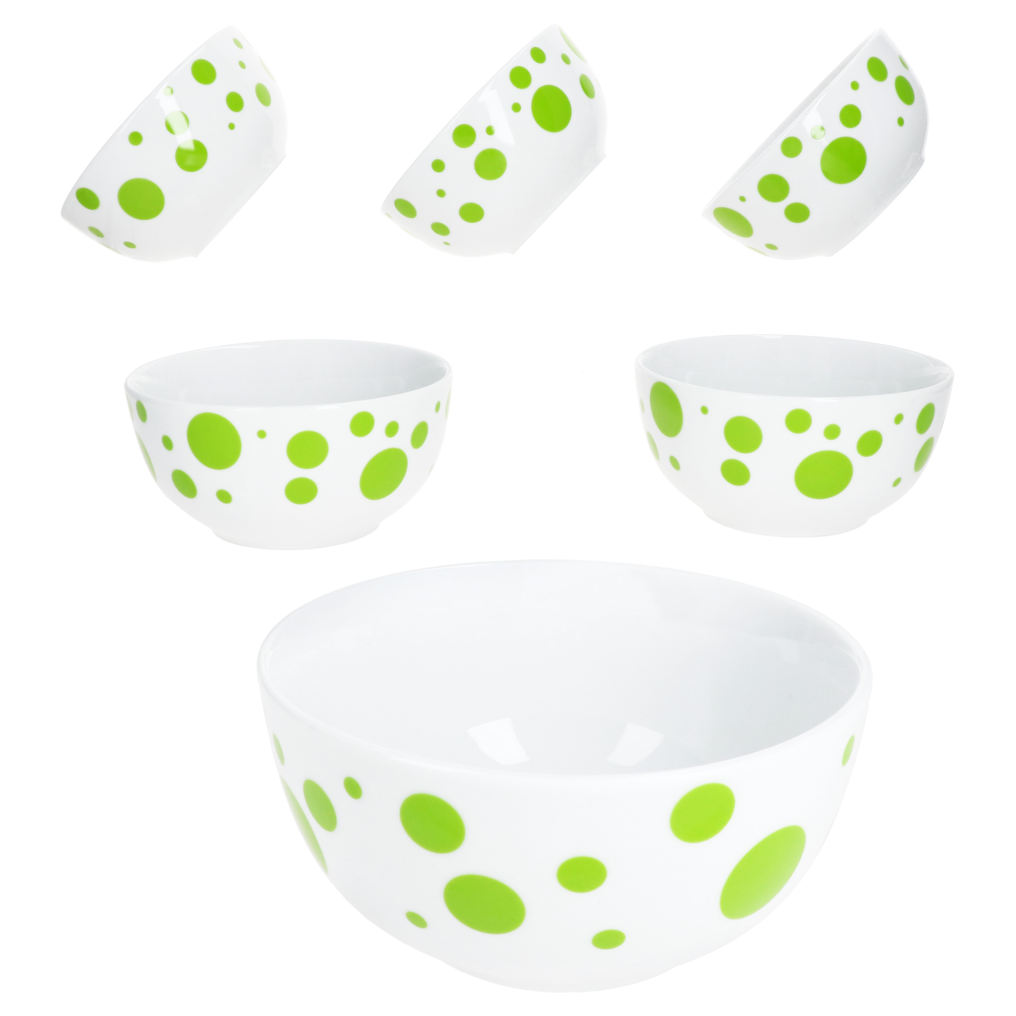 Green Pula 6x Bowl Ø14cm 400ml Porcelain 6-person Dessert Bowl With Dots