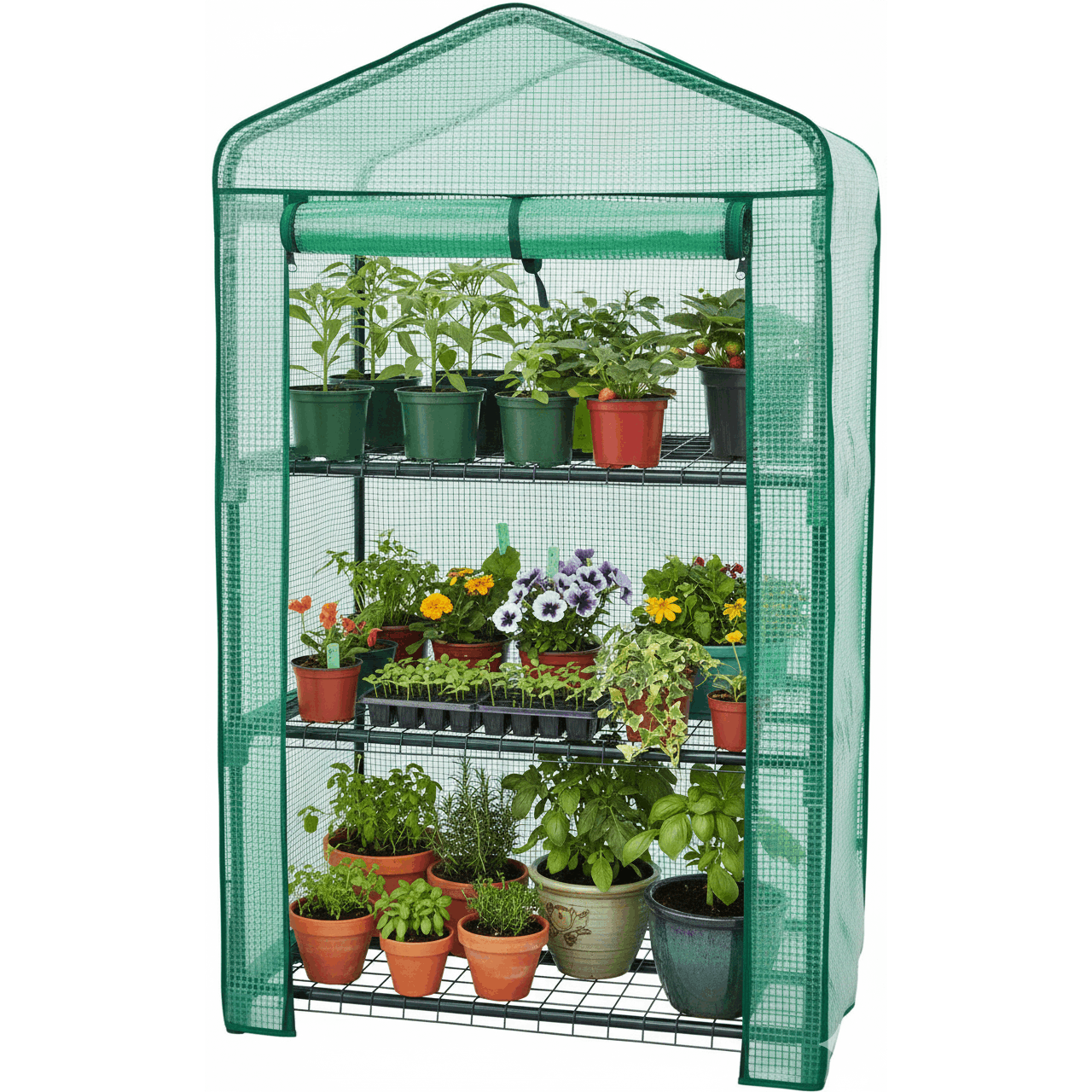 TEMU 128 X 49 Cm - 3 Tier Greenhouse Compact Green House With 2 Shelves And Weatherproof Cover - / For Garden And Outdoor Roll Up Zip Panel No Tool