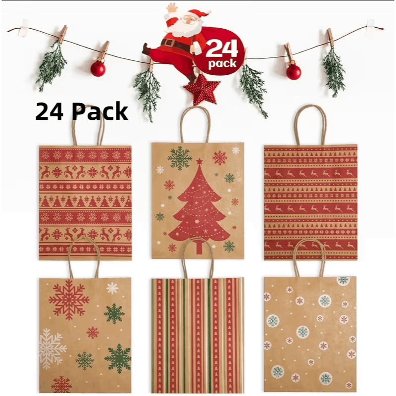 Image of Pieces Christmas Gift Bags 8.6x7x3.3'' Paper Bags With Handles, Assorted Designs Christmas Craft Bags, Durable Christmas Party Favor Bags, Holiday Shopping Bags, Christmas Decorations, Noel