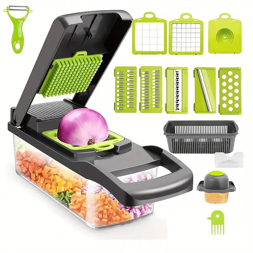 16 in tool for preparing salads fruits and vegetables including a peeler cutter and chopper