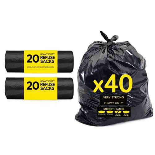 40 heavy duty bin bags large sacks strong black trash bags 72x85cm