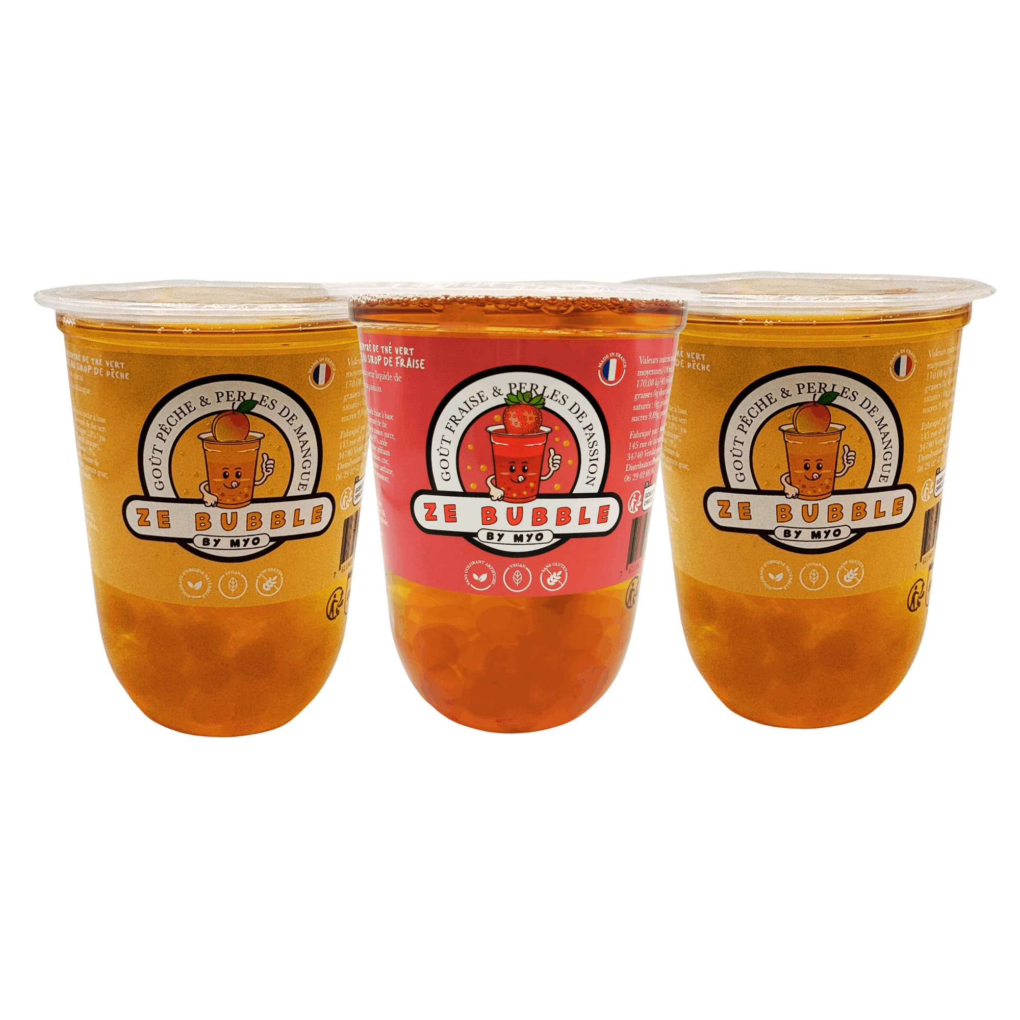 Ready-to-drink Bubble Tea: Ze Bubble - 1 Strawberry, 2 Peach