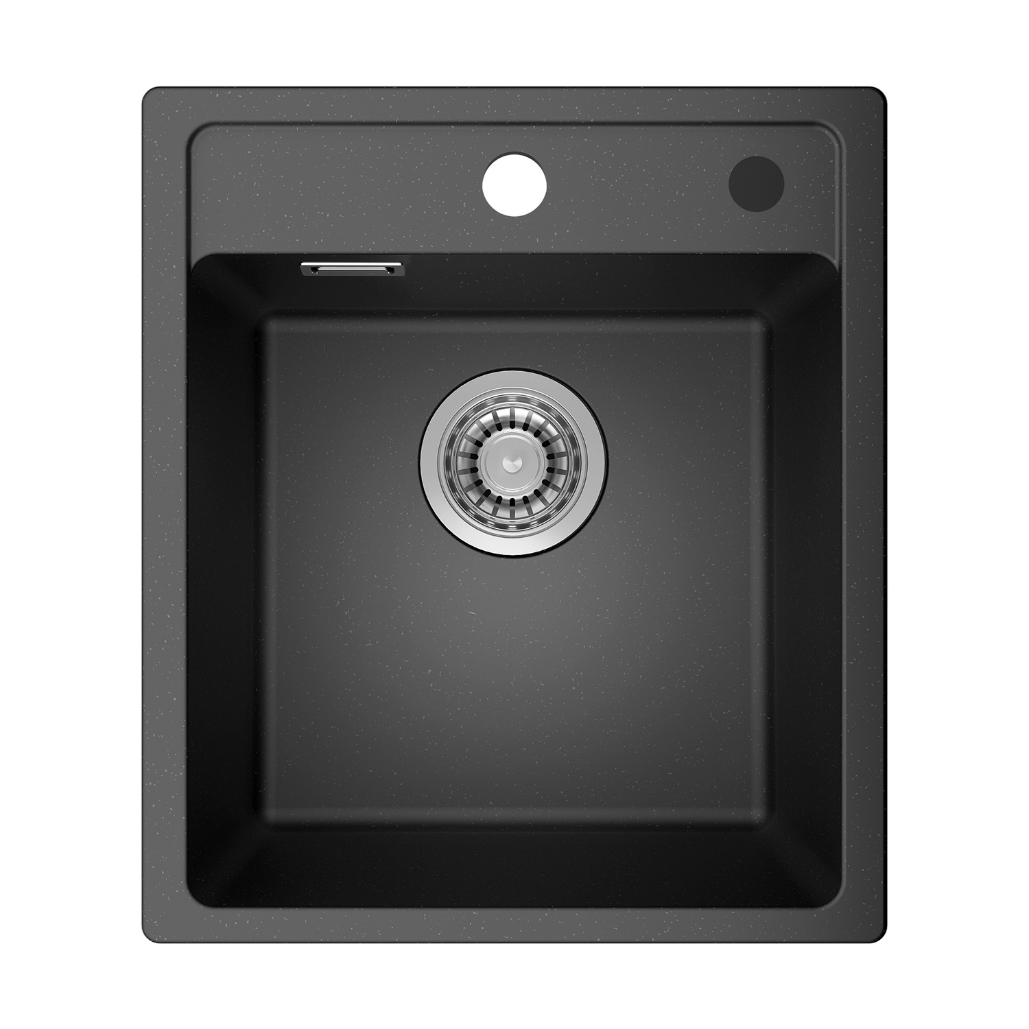 E-shop 40x46 cm Granite Spülbecken Schwarz Küchenspüle Granit Eckig Spüle Küche mit Siphon, Waschbecken Küche mit 2 HahnLöcher, 1 Becken Einbauspüle,