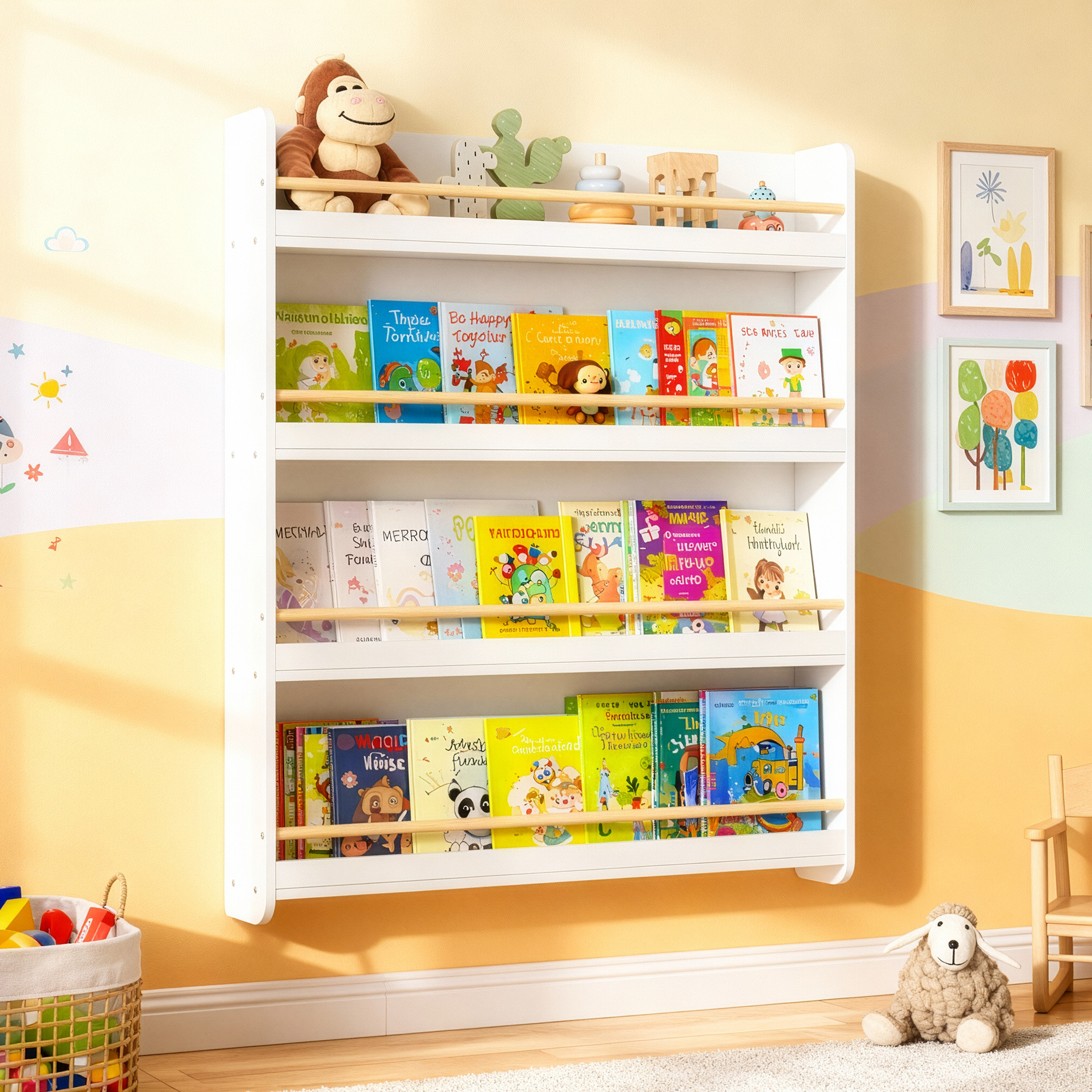 Bookshelf, Storage Furniture, Shelf, 4 Tiers, With Handles, Suitable For Living Room, Bedroom, Study, White