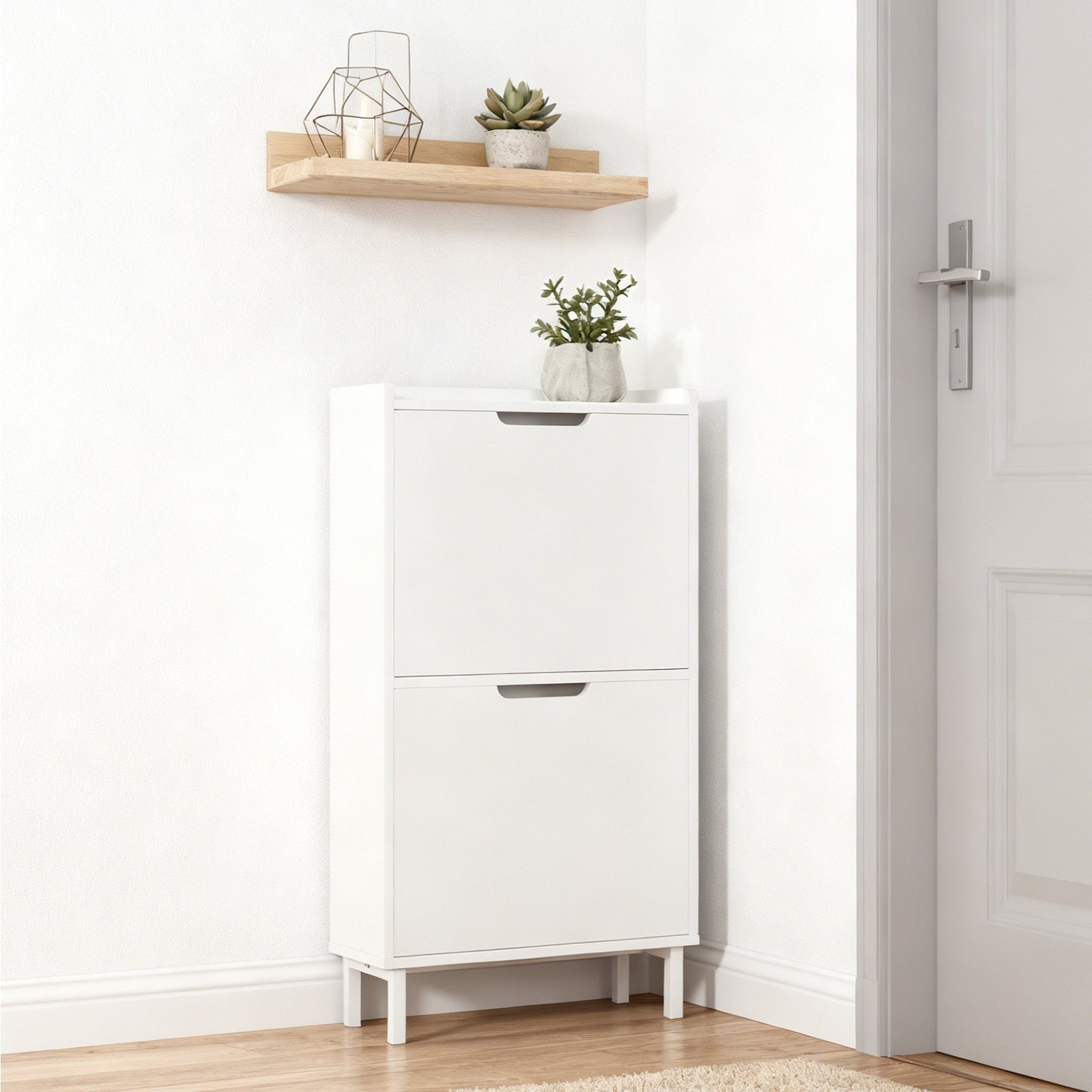 TEMU Meubles d'entrée à 2 battants, moderne, Abreuvoir à chaussures étroit pour entrées ou couloirs 50x19x91cm Blanc - GTS262-X