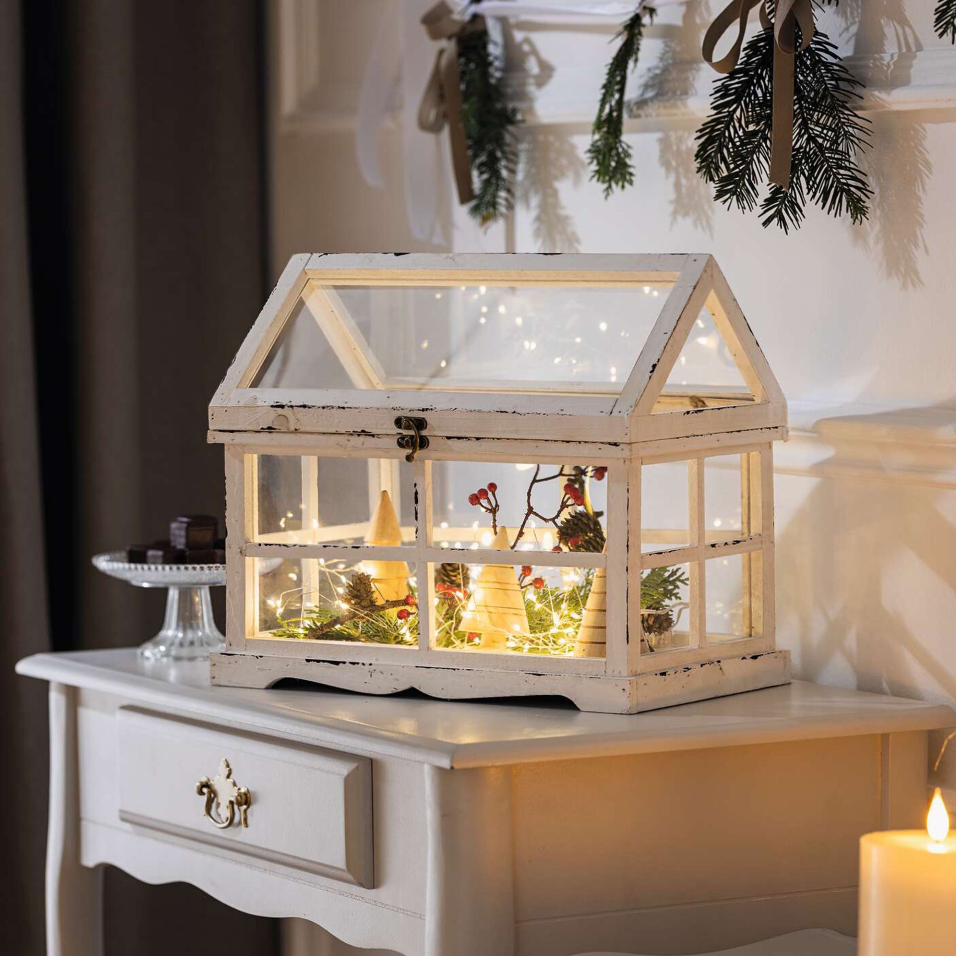 E-shop Mini-Gewächshaus "Shabby", 37x21x31 cm, Terrarium, Treibhaus, Minitreibhaus