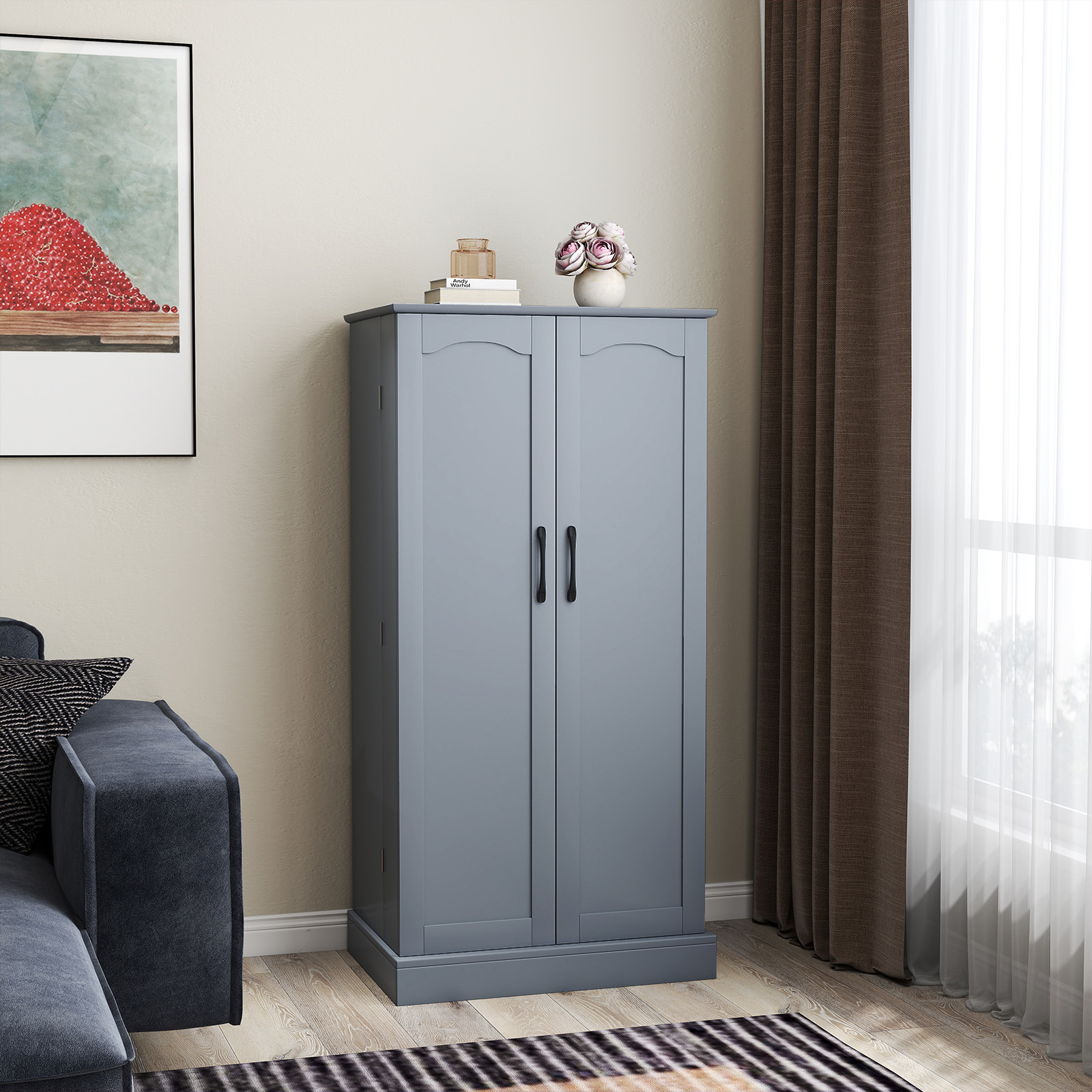 Kitchen Storage Unit 60 X 40 X 120 Cm High, Kitchen Sideboard With 2 Doors, Adjustable Shelves, Anti-spill