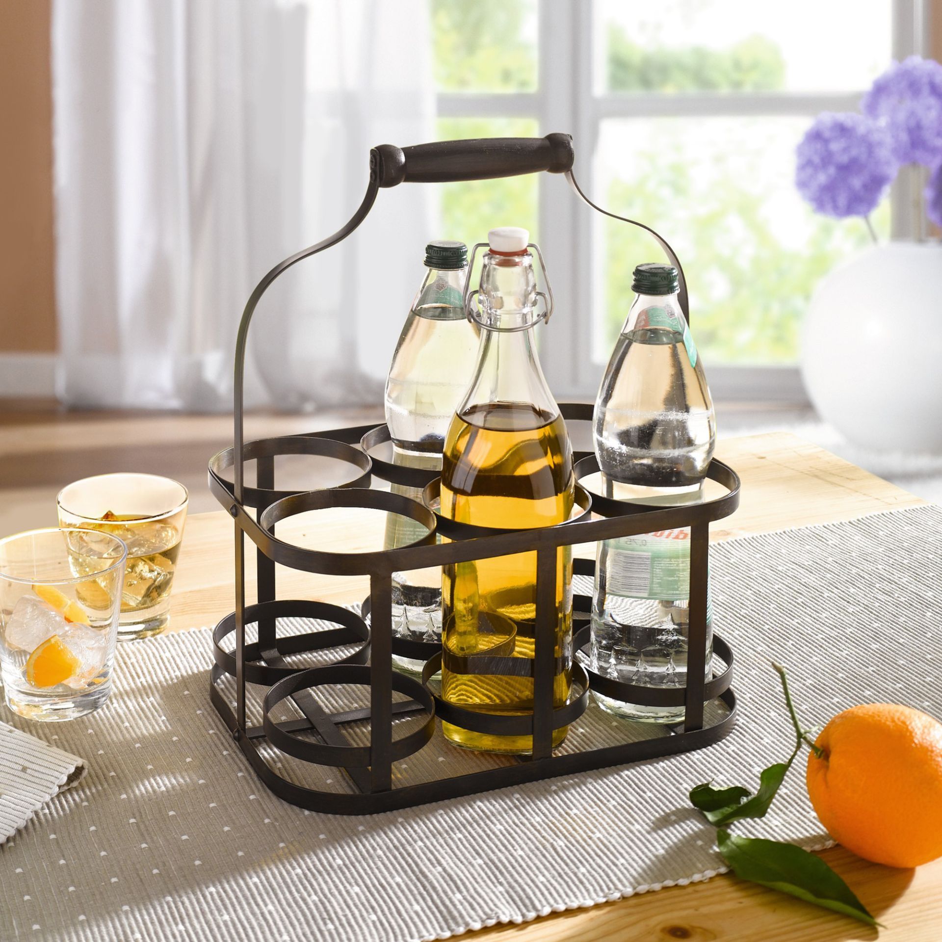 Design Metal Bottle Basket For 6 Bottles, Bottle Holder, Beverage Carrier, Drink Basket