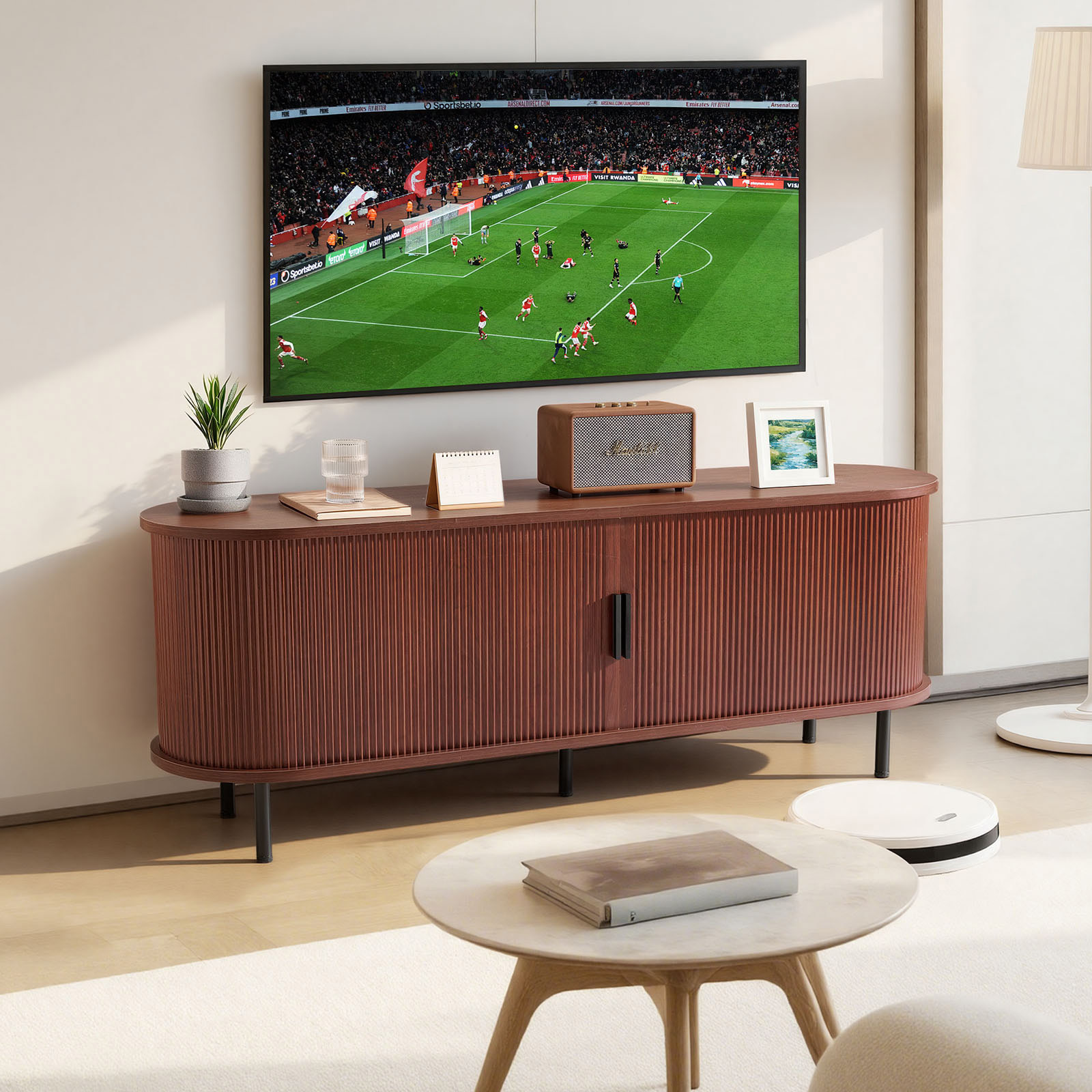 TEMU Vevor Tv Stand, Boho Entertainment Center For Tvs Up To 58 In, 350 Lbs Load, Console Table With Adjustable Storage Shelves & , Television Stand