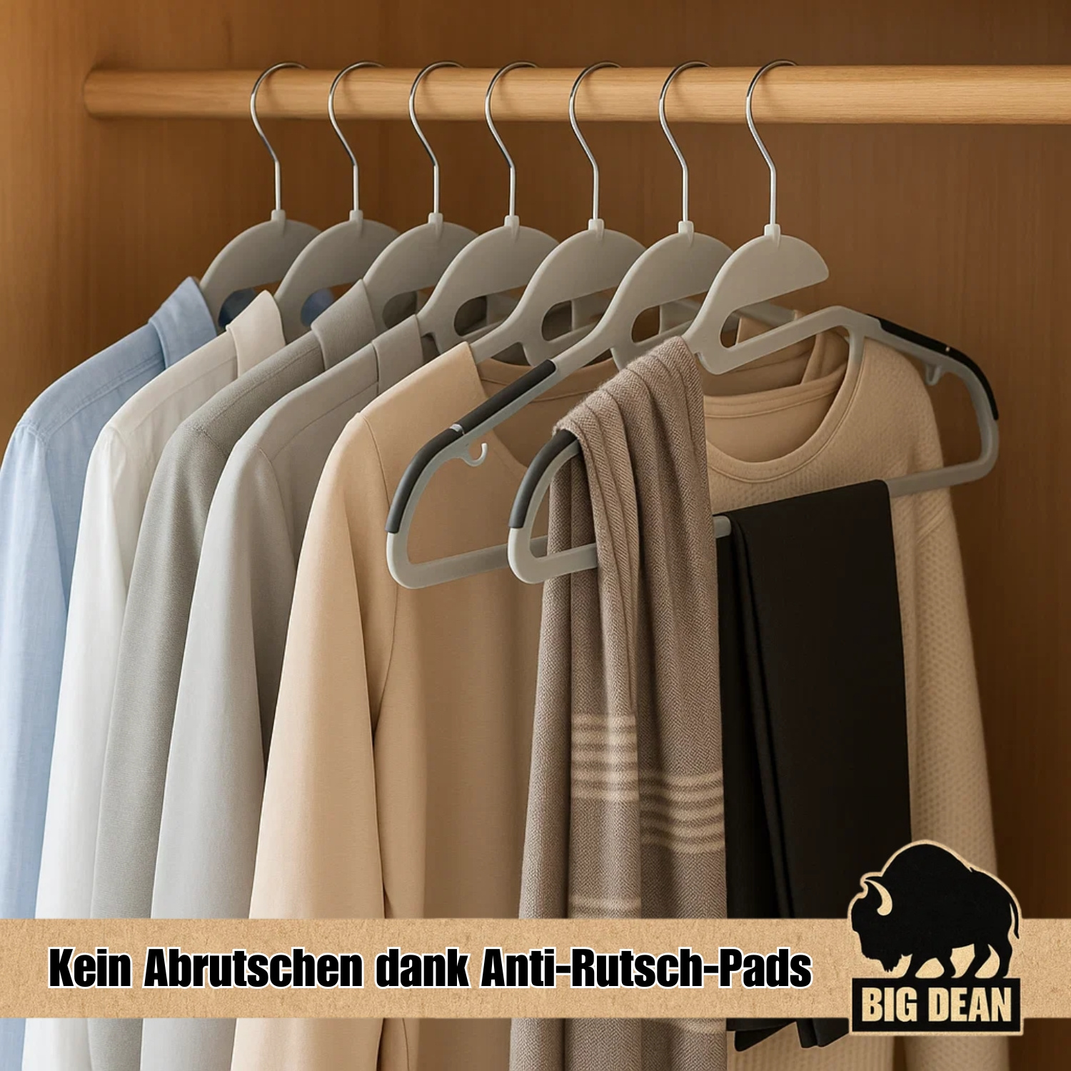 Bigdean 20pcs Anti-slip Space- Grey Clothes Hangers - Hangers 360° Rotatable Hook