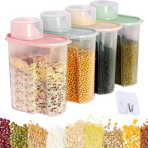 5pcs 4pcs cereal storage containers and 5l large capacity airtight storage container with silicone seals spout for kitchen dry food dispenser containers with measuring cup for rice pasta flour food