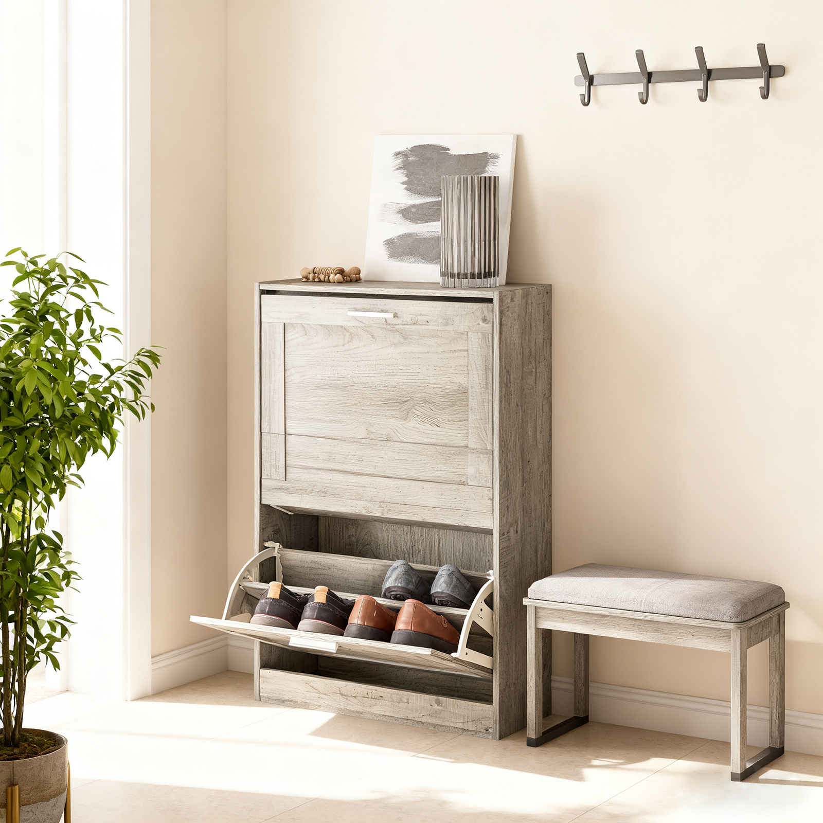 TEMU Armario de zapatos Schuharmoire zapatos commode muebles para zapatos, muebles de entrada, muebles para guardar zapatos con 2 tapas para entrada