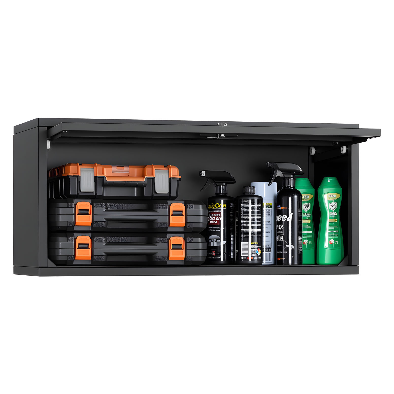 Image of Vevor Metal Wall Cabinet, 77w X 30.5d X 35.6h Cm, Floating Garage Tool Cabinet With Up-flip Door, 54.5 Kg Load Per Shelf, Fit For Garage, Basement, Kitchen, Warehouse