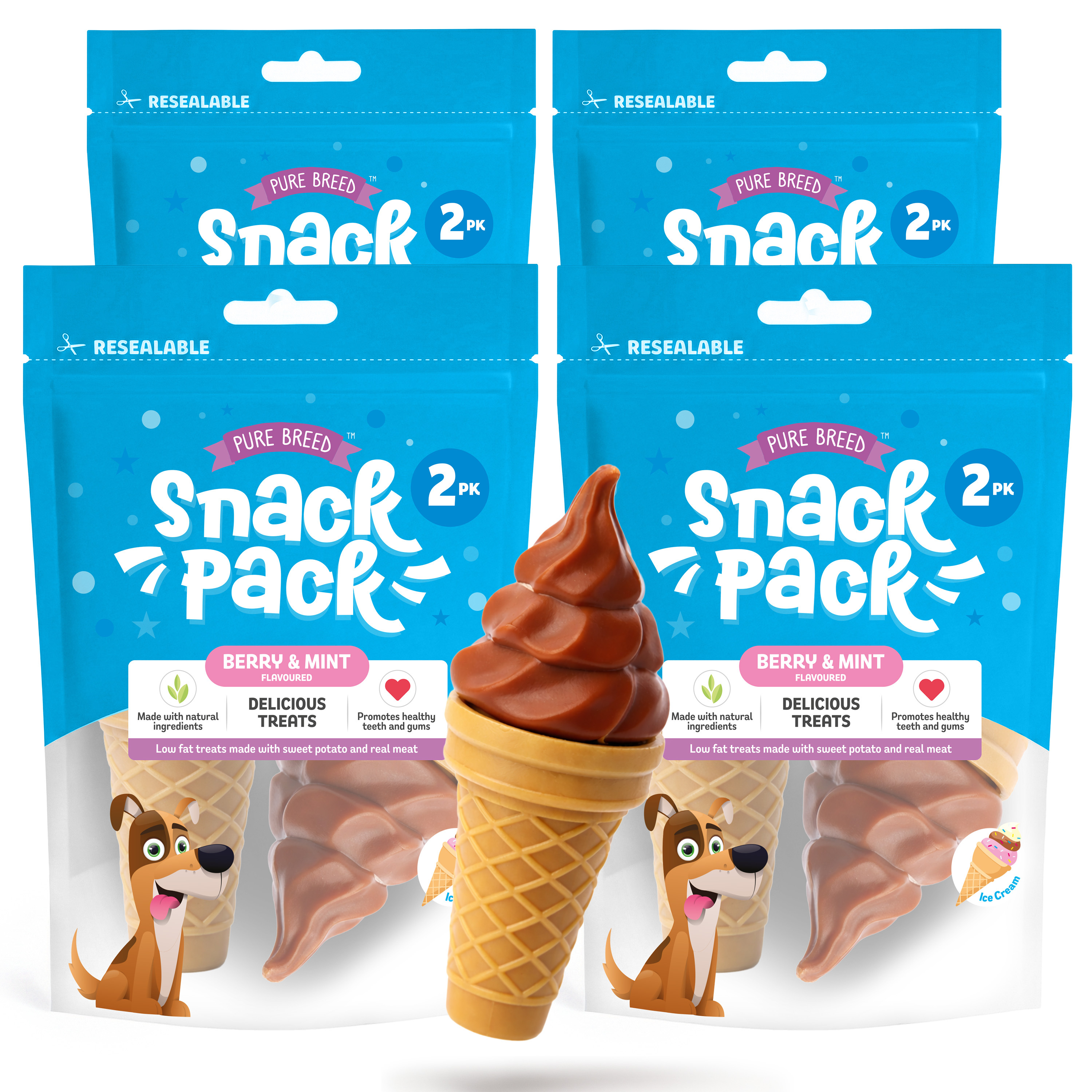 TEMU Pure Breed Dog Chews 8 Pack | Mint & - Treats | Grain-free Snacks | Long Lasting Natural Chew Treats For Multi-dog Homes | 8 Cones Resealable