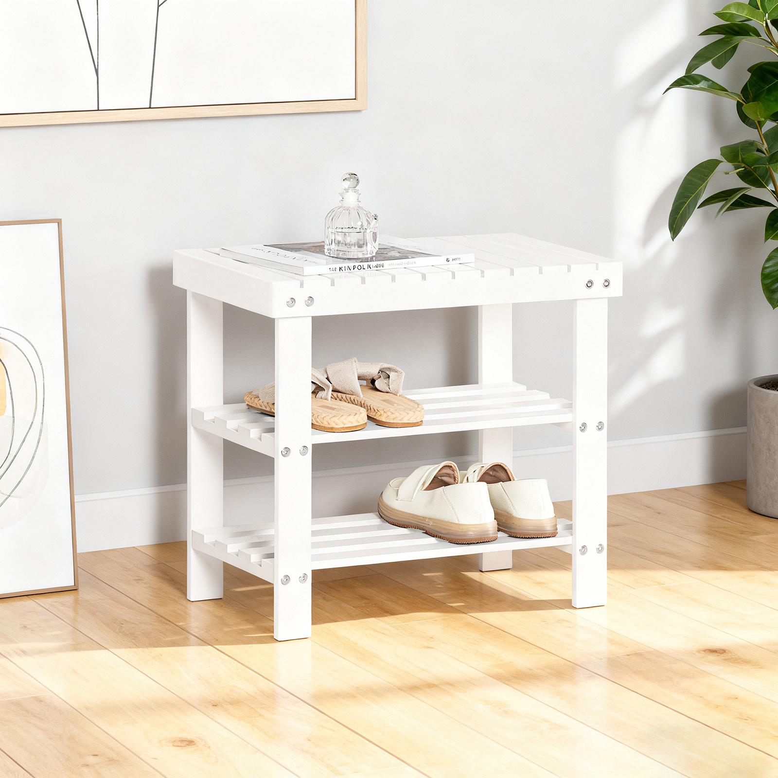TEMU 1 support à chaussures en bambou, 50 cm blanc, charge maximale 90 kg, 50X46X29 cm - GTS13-L-X