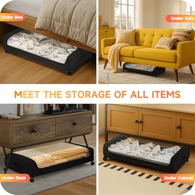 2 Sets, Underbed Storage Box, Underbed Storage Box with Wheels Lid, 96L Metal Frame, Bed Box, Organiser, Storage Bag, Foldable Underbed Box for Clothes, Shoes, Blankets, Bedding, Black, Under-Bed Storage