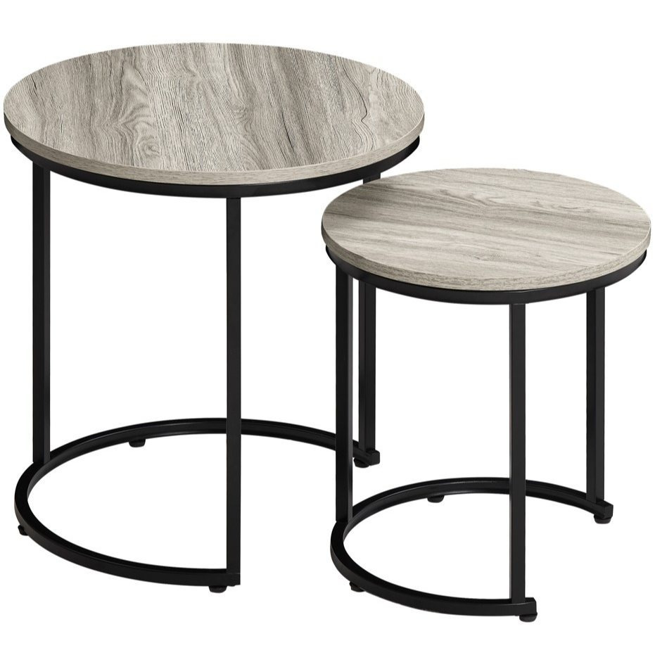 TEMU Vida Designs Brooklyn Nest Of 2 Round Tables, Industrial Style Nesting Table Set Of 2 Round Shape End Table Sofa Side Table Spacious Table Top