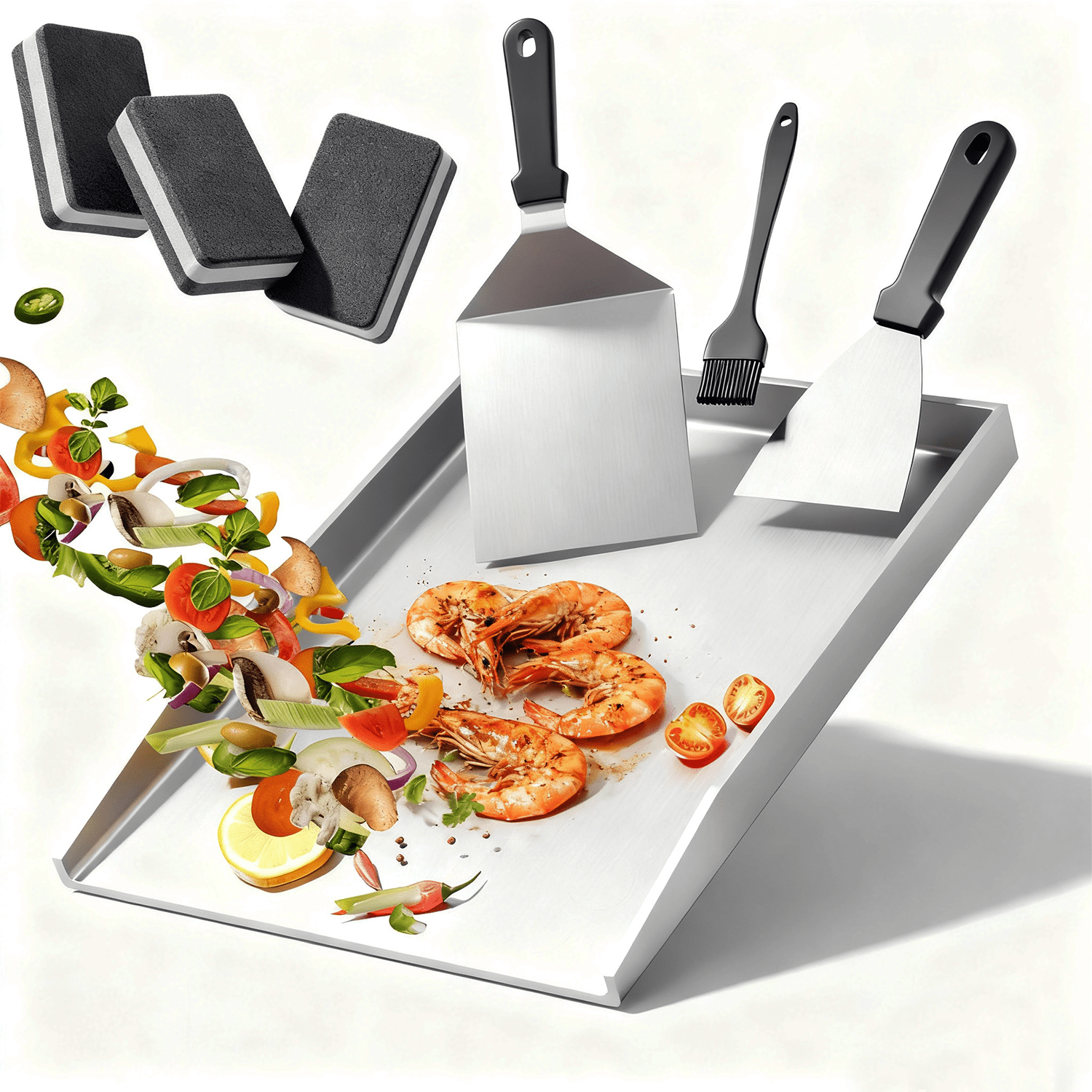 TEMU 40 X 30 Cm Universal Baking Pan, 4 Mm Stainless Steel, With A Barbecue Spatula Set, Suitable For Barbecue Grills, Gas Grills And Charcoal Grills