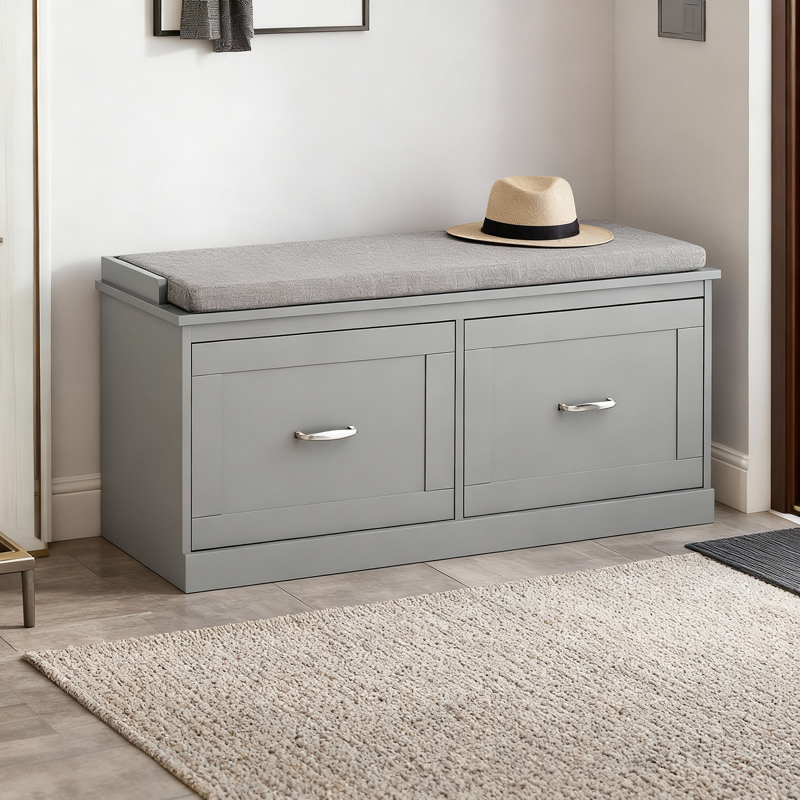 TEMU Banque à chaussures entrée, Banc de rangement, Mobilier à chaussures avec coussin et 2 portes, Rangement pour chaussures, pour couloir, entrée,