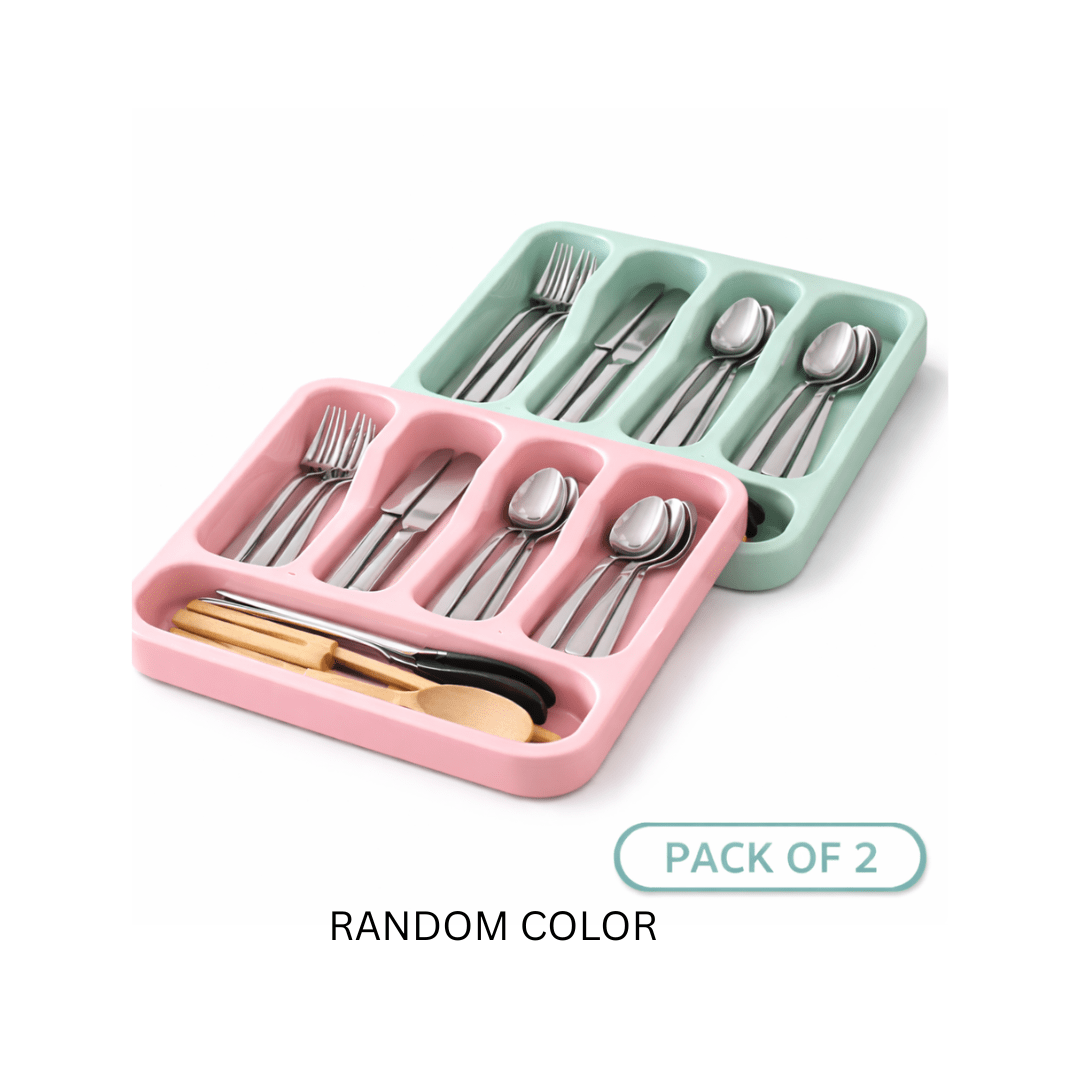 TEMU 2 Pack 5 Compartment Cutlery Tray Drawer Organiser Durable Plastic Non Slip Utensil Holder For Kitchen Storage Random Colour