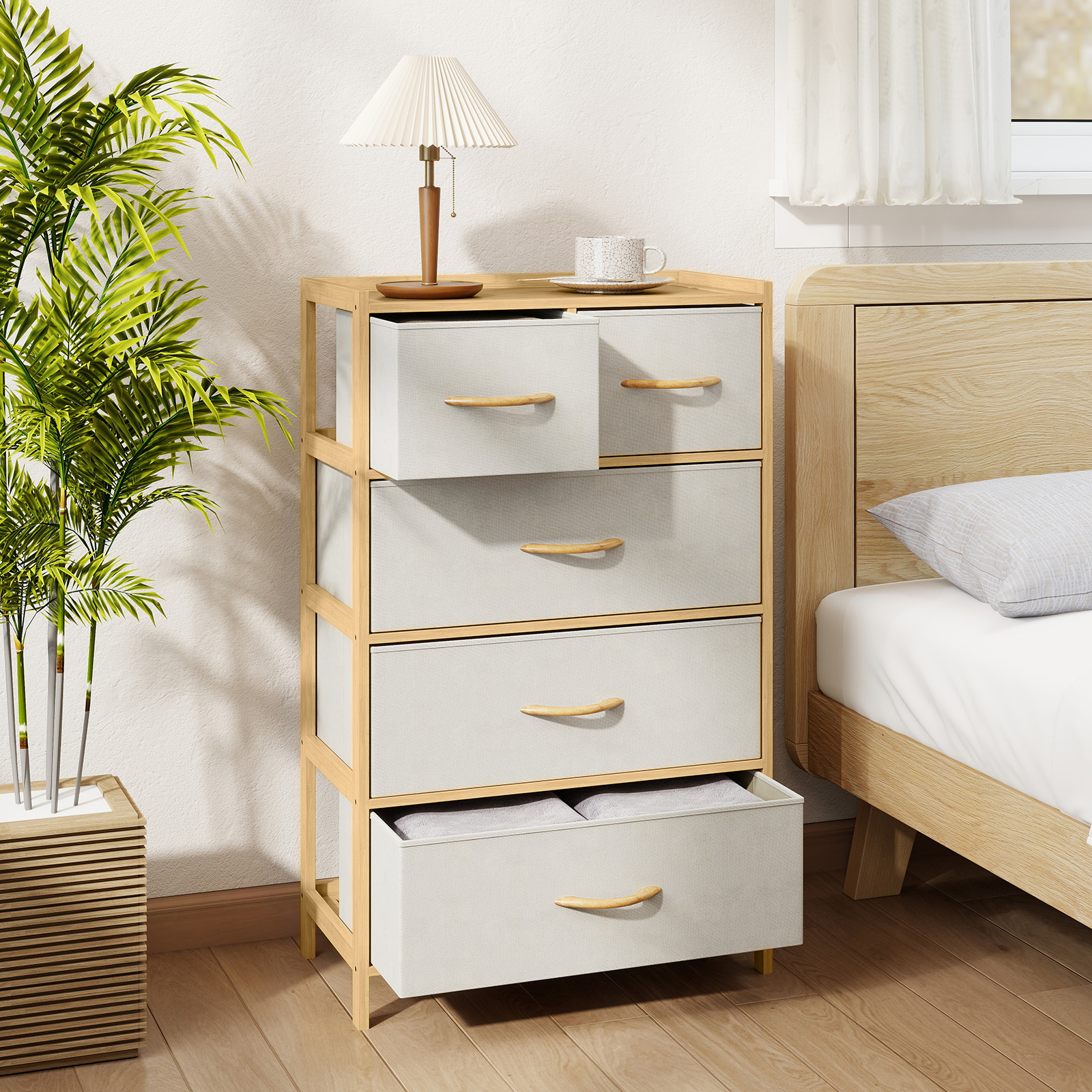 Image of Dresser For Bedroom, 5-drawer Bamboo Chest Of Drawers, Vertical Storage Tower For Small Space, Storage Organizer Unit