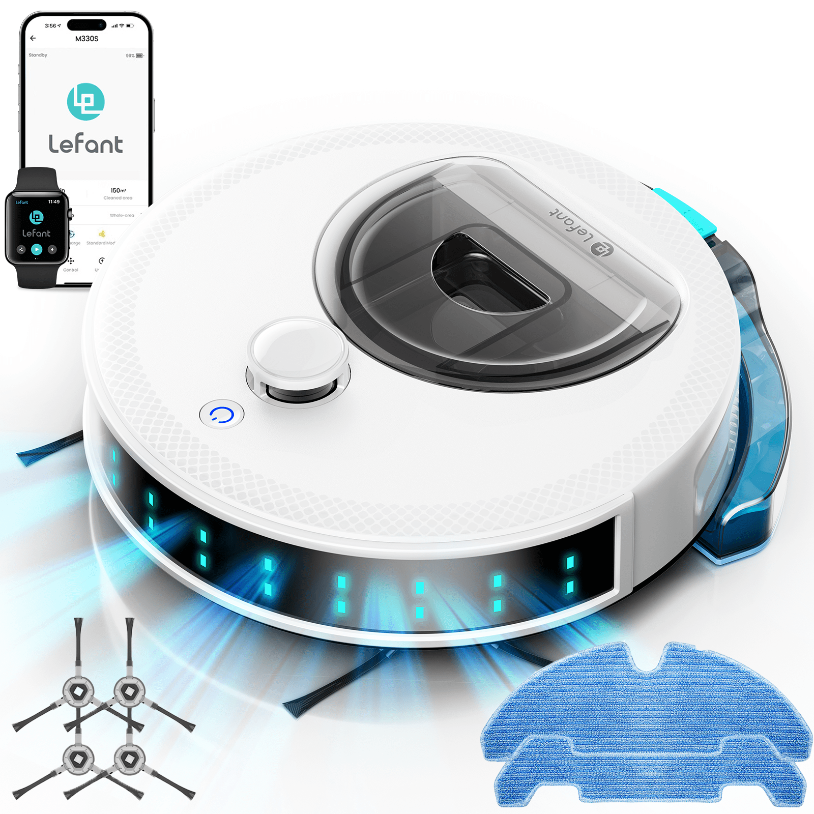 TEMU Lefant M330s Robot Vacuum With Floor Mopping, 3-in-1, 6000pa, 190° Laser Navigation, Avoidance Technology, Customizable Cleaning, 150-minute ,