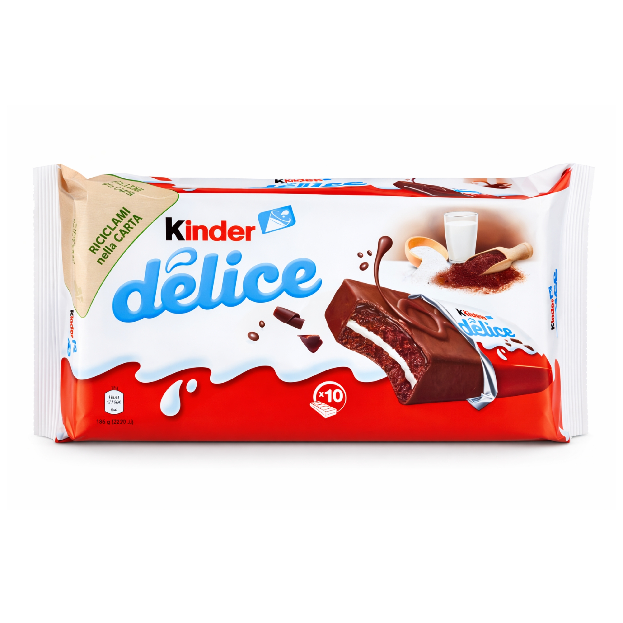 Kinder Delice Cocoa And Milk – Pack Of 10 X 39 G (390 G) | Cream-filled Sponge Cake